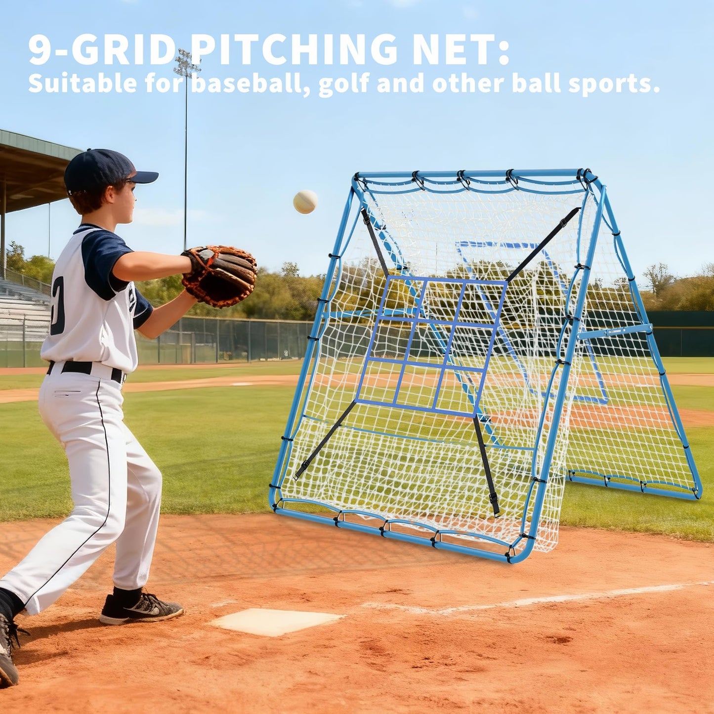 Garvee Baseball Pitching Rebounder Net, 5x4 Ft with 9 Hole Batting, Adjustable Angle Pitchin Back Trainer for Softball & Baseball Practice, Backyard Training Net