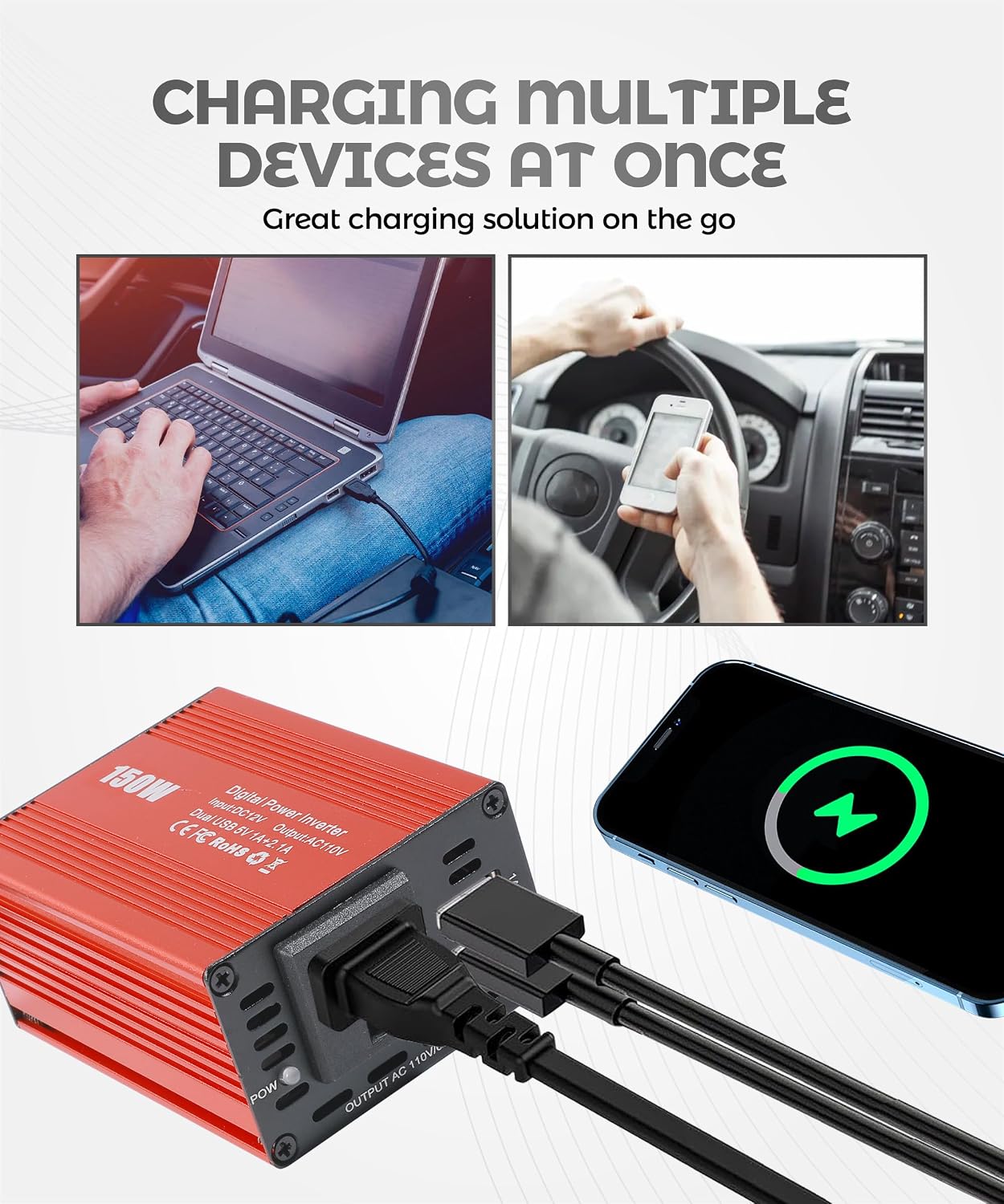 UNLRAE Accessories,150W 3.1A USB,12V 110V Power Inverters for Vehicles,Car Car Power Inverters with Dual DC to AC