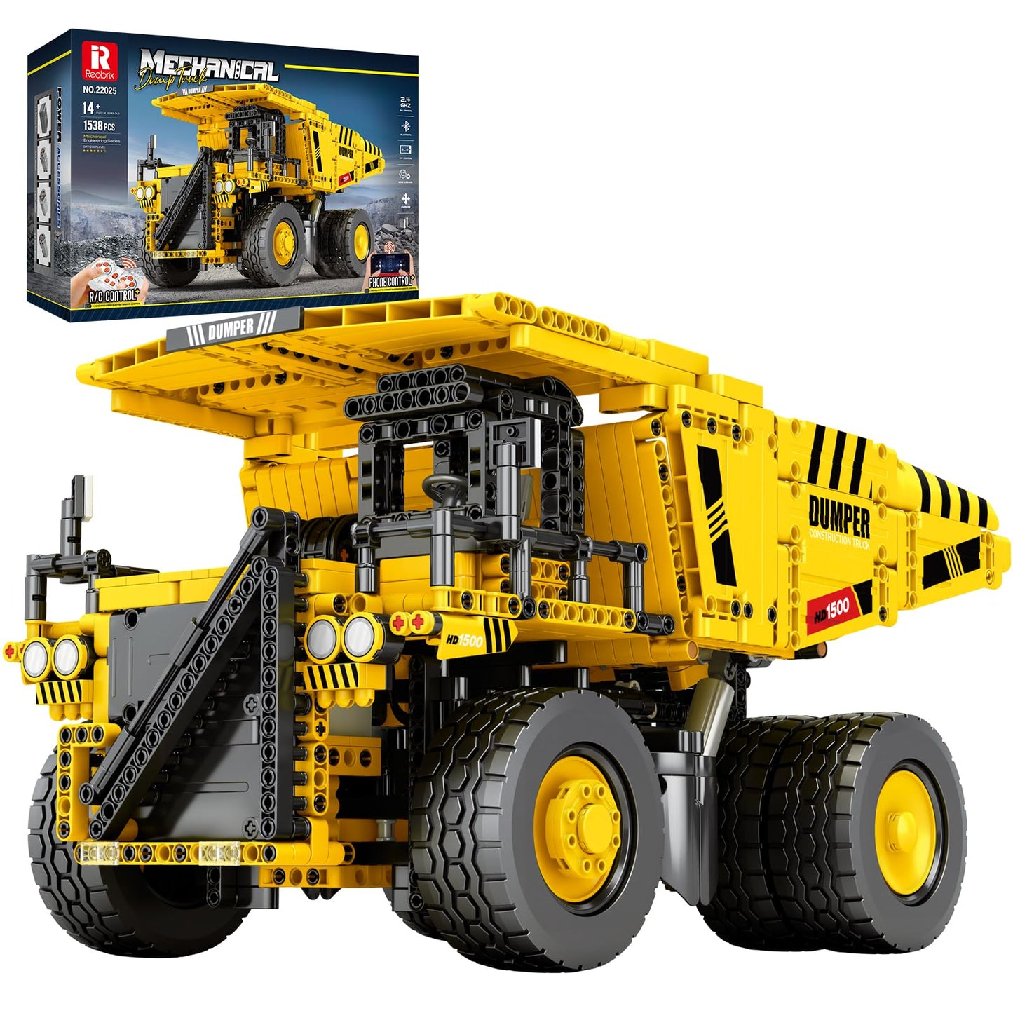 Reobrix Building Set for Adults with Control Remote STEM Gifts for Teens Age 14 and up, Mining Dump Truck Collectible Model for Birthday, Heavy-Duty Construction Vehicle Building Toys Kit 22025
