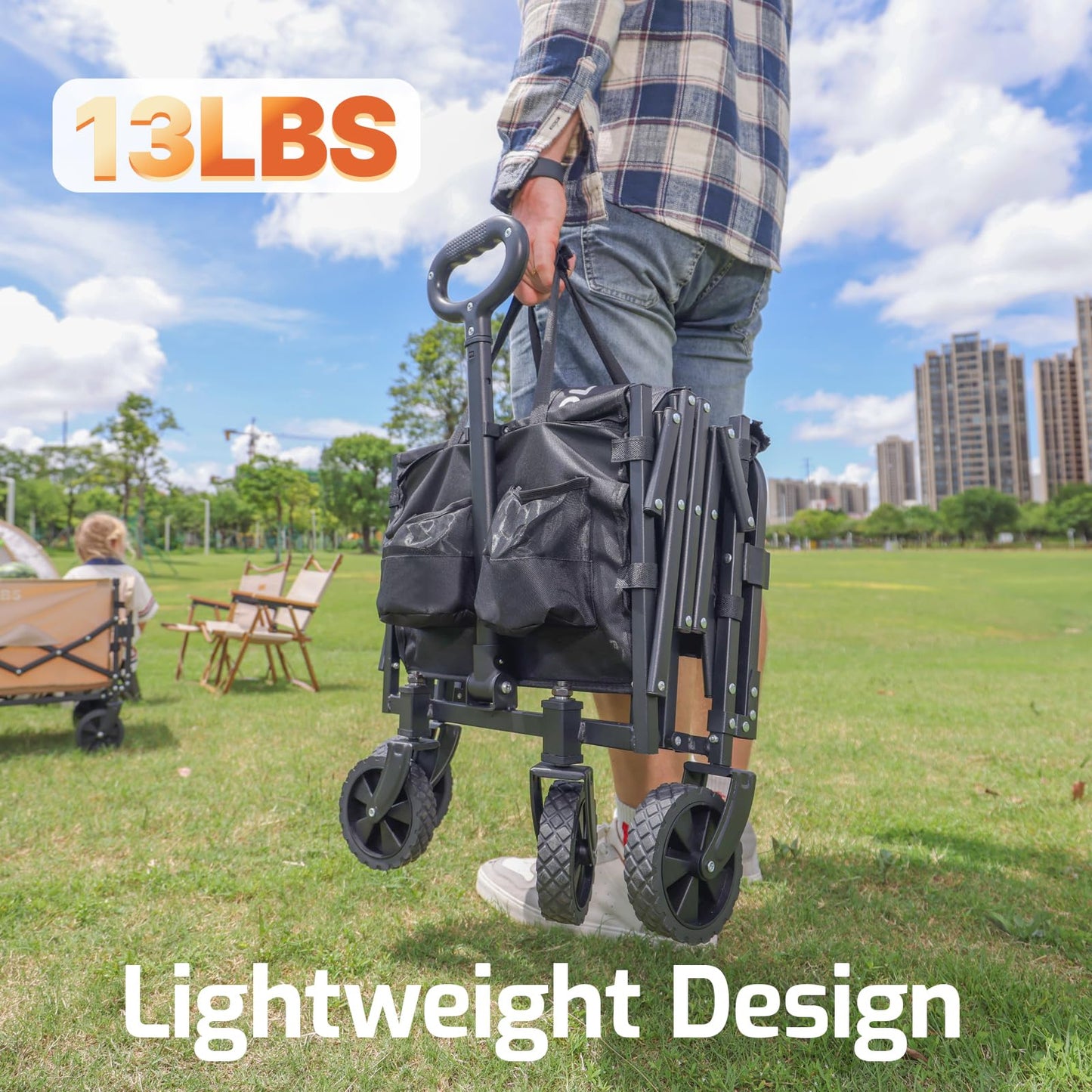 Golabs Collapsible Wagon Cart Max 350lb Load & Expandable Storage 100L, Double Bearing Design for Flexible Steering, Foldable Heavy Duty Garden Cart with 2 Cup Holders for Groceries, Garden & Camping