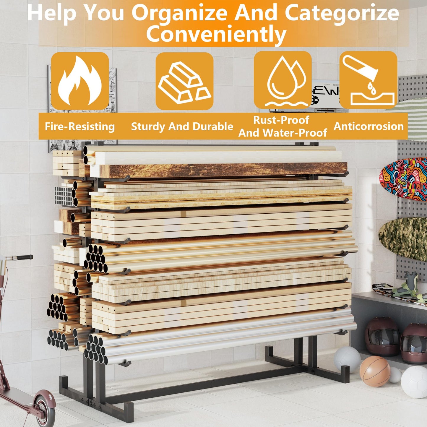 UODENGA 7-Tier Steel Storage Rack,Detachable Lumber Storage Rack,Load 2000 Lbs Heavy Organizer Shelf for Garage Shed Basement(No Wheel)