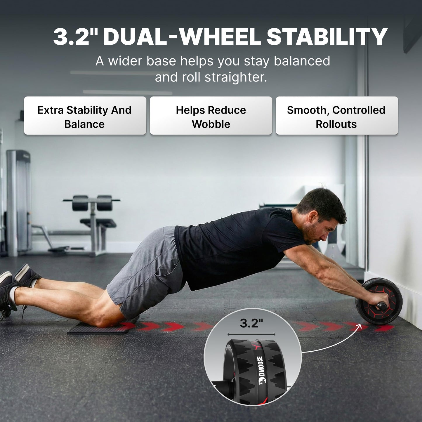 DMoose Fitness Ab Roller Wheel for Core Strength Training - 3.2 Inch Dual-Wheel Ab Wheel Roller, 440lb Stainless Steel Shaft, Non-Slip EVA Handles, Abdominal Workout Equipment for Home Gym Men & Women