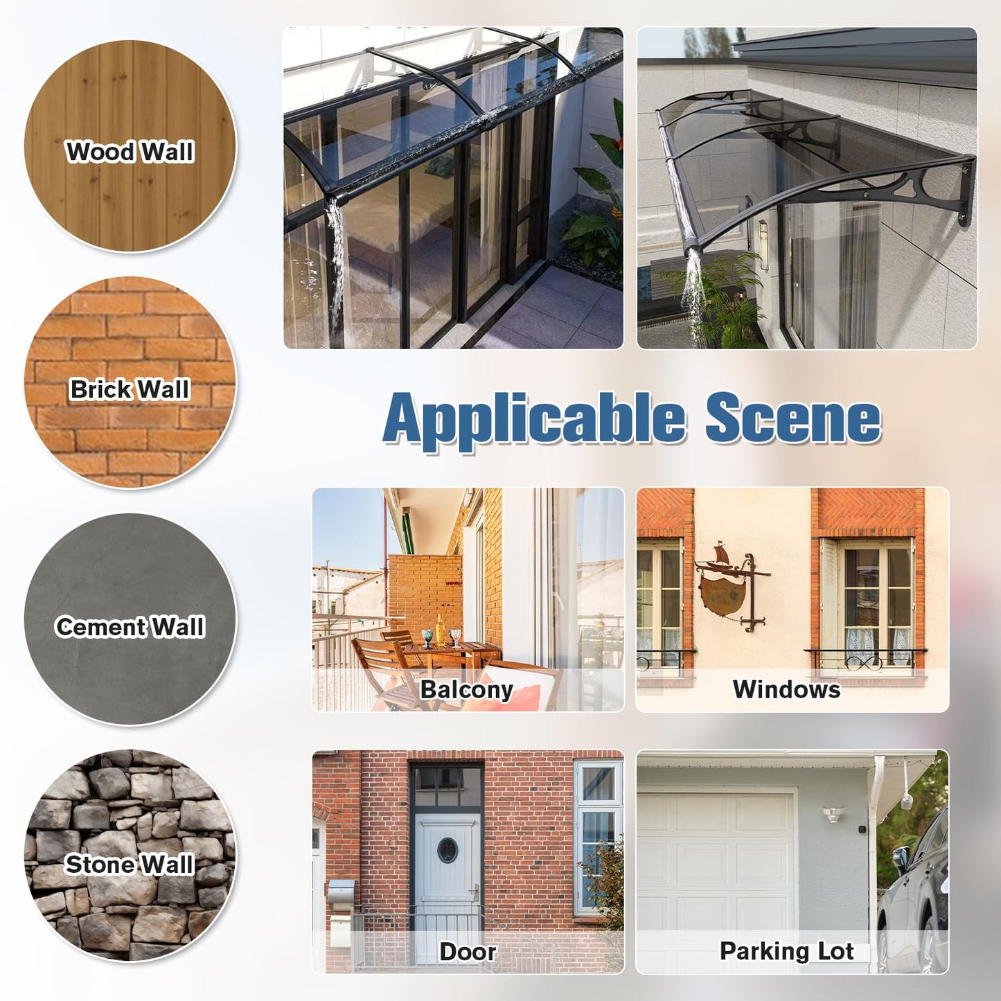 Awning for Door Entrance, Window Awnings Exterior with Aluminum Bracket Polycarbonate Board, Patio Balcony Porch, UV Rain Snow Protection Brown 60x140cm/24x55in