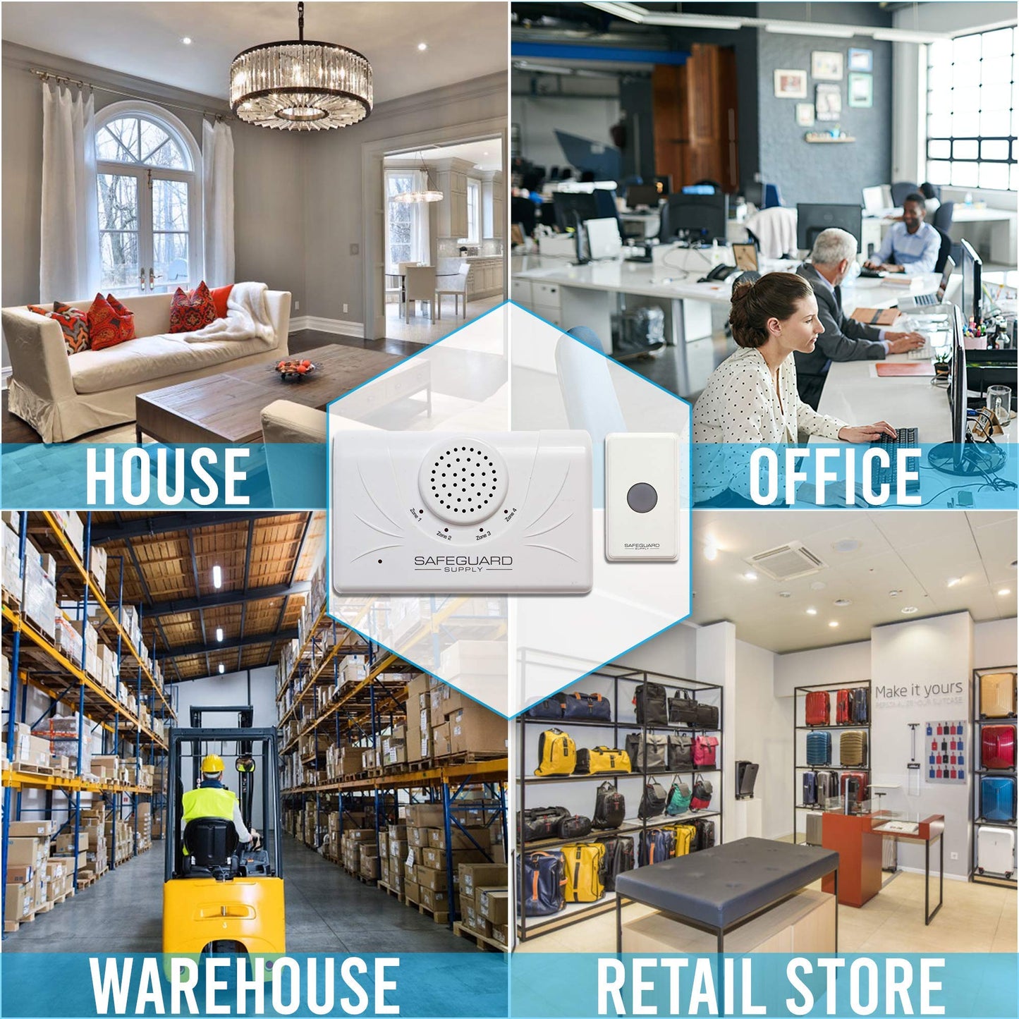 Safeguard Supply Extra Loud Doorbell- 120db Door Buzzer for Business Entry - Unique Loud Wireless Doorbell for Noisy or Large Areas - One Door Buzzer Entry System Kit Provides Complete Coverage