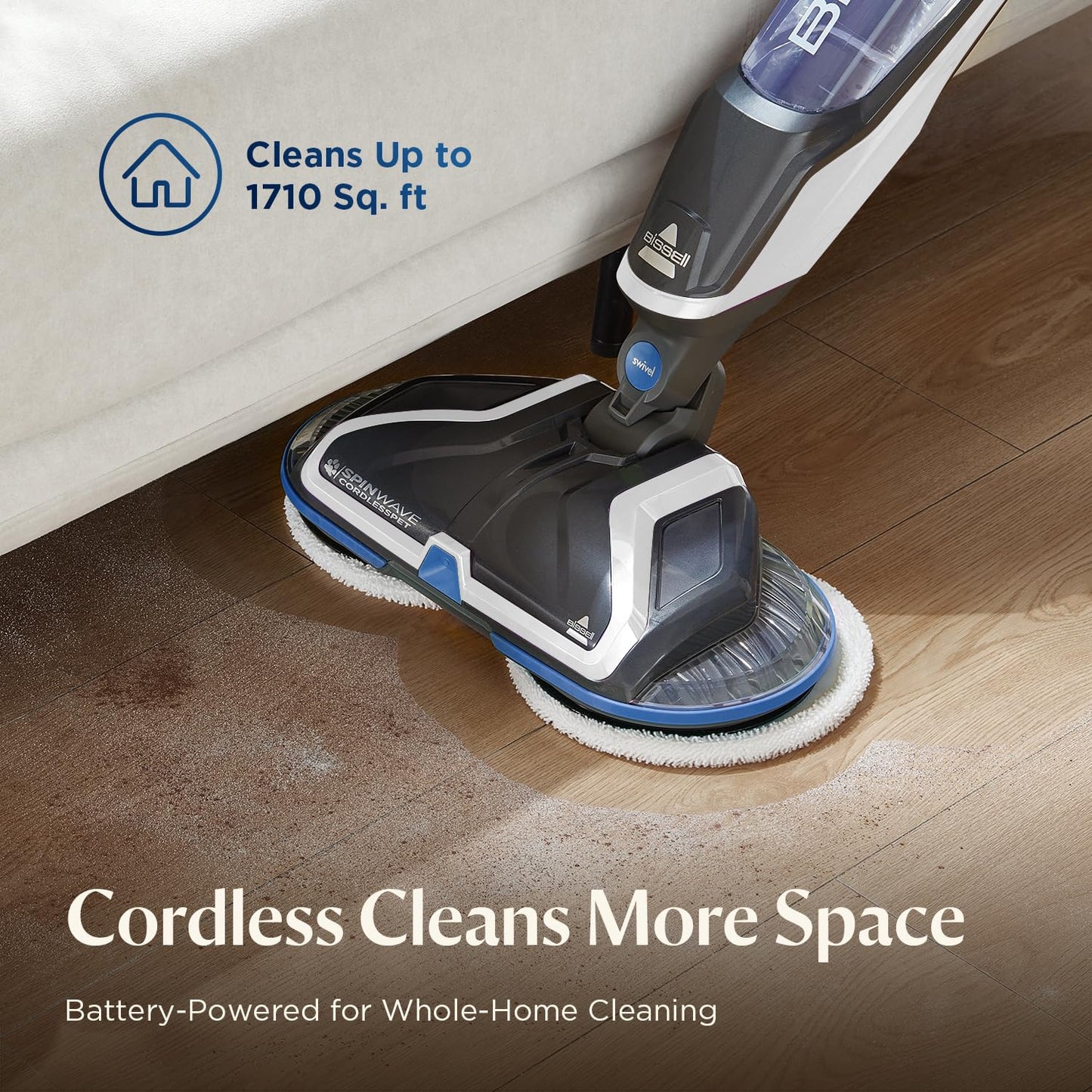 Bissell Spinwave Cordless Hard Floor Expert Spin Mop Cleaner, Multi-Surface Floor Cleaner with Washable Pads & Included Cleaning Formulas for Sealed Floors, 23159