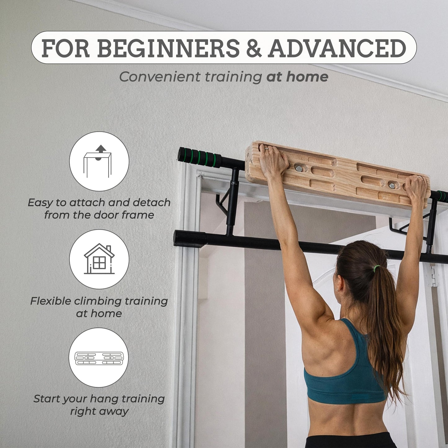 Doorway Hangboard Pull-Up Bar for Fingerboard, Rock Climbing, and Bouldering Training, No Drilling Required, Grip Strenth Training at Home