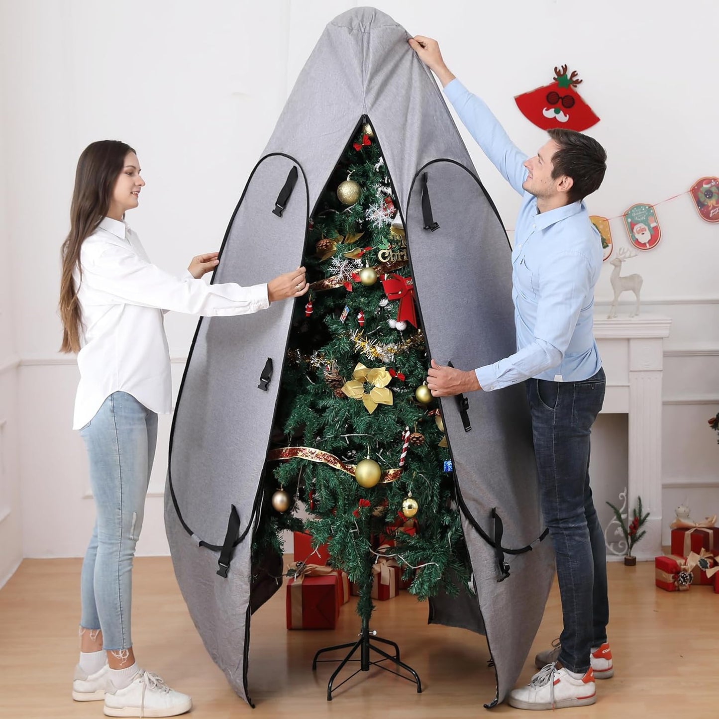 Upright Christmas Tree Storage Bag - Durable Cover for 6.5 Ft to 7.5 Ft Trees | Gray