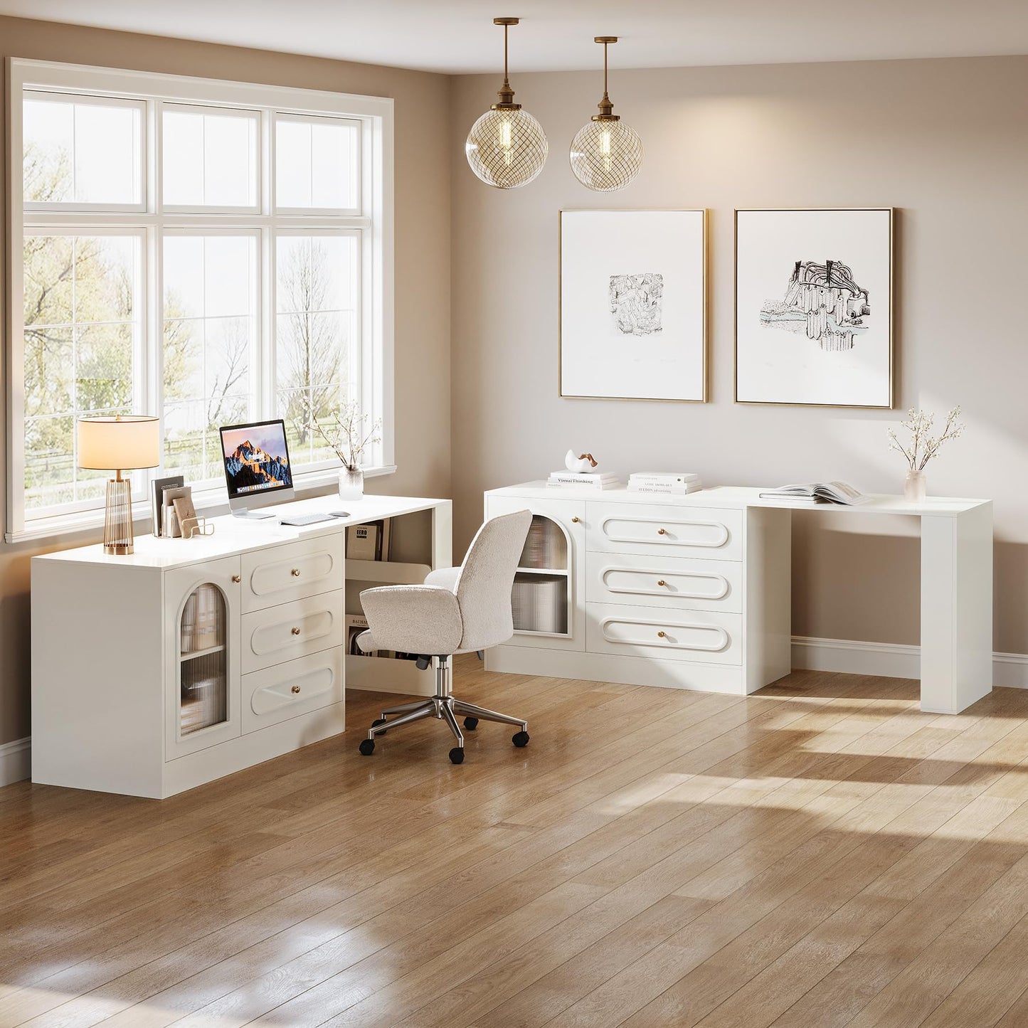 Tribesigns 78" L Shaped Desk with Storage, Modern Corner Desk with 3 Drawers for Small Space, Reversible L Shape Desk with Cabinet & Adjustable Shelves for Home Office Bedroom (White)