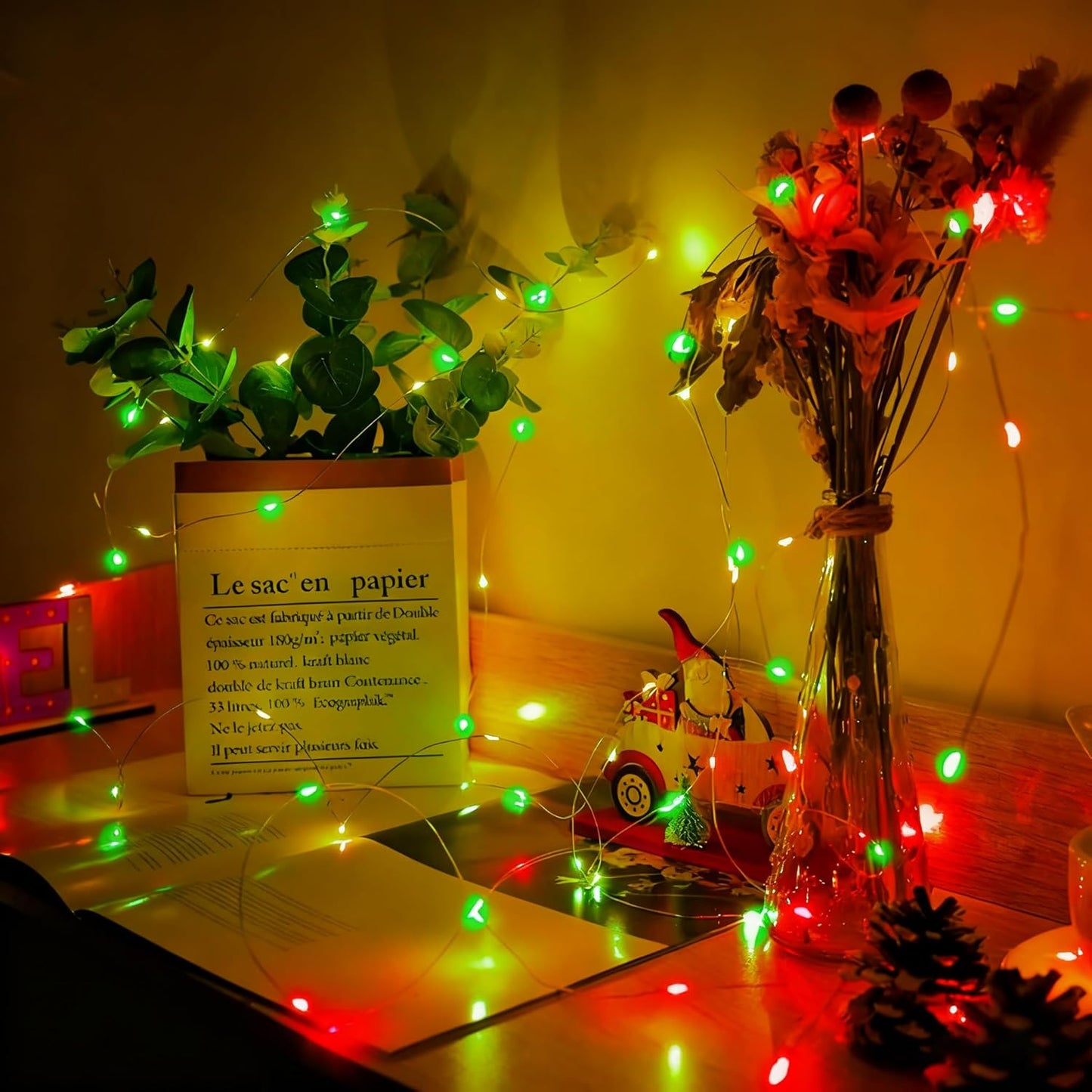 Skiennix 50 Pack Fairy Lights - 7Ft 20 LED Twinkle String Lights | Waterproof & Battery Operated for Parties, Weddings, Christmas & More - Red & Green