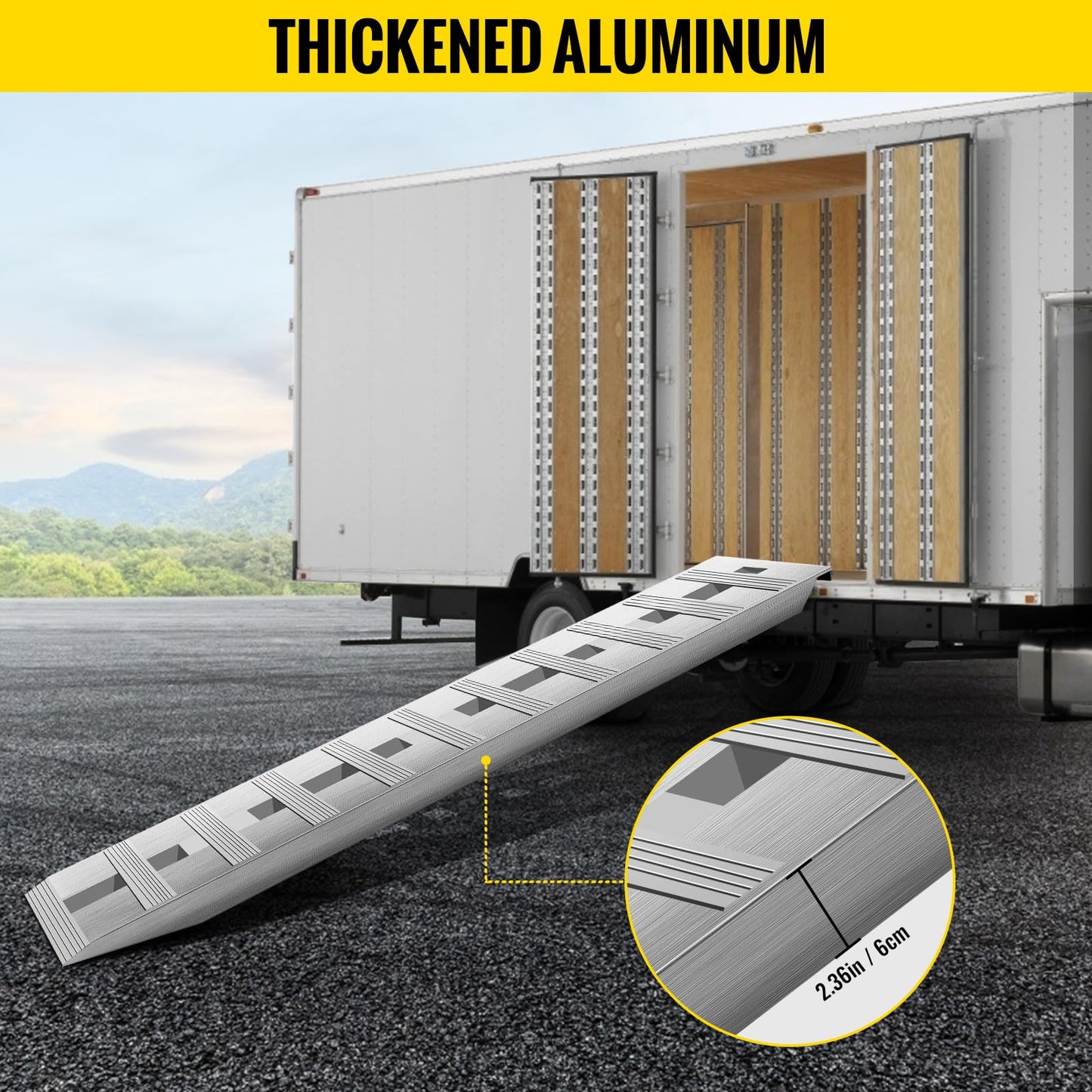 VEVOR Aluminum Ramps, 6000 lbs, Heavy-Duty Ramps with Top Hook Attaching End, Universal Loading Ramp for Motorcycle, Tractor, ATV/UTV, Trucks, Lawn Mower, 60" L x 12" W, 2Pcs