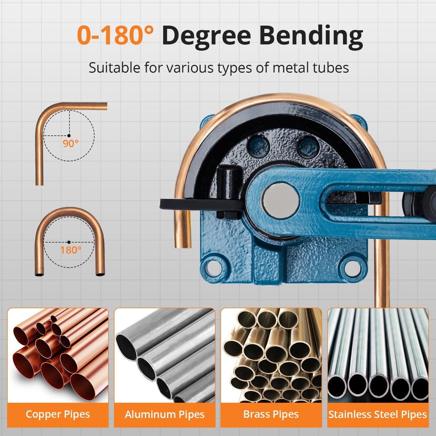 Tube Bender, 3/8" to 1" Manual Tube Bender with Tube Cutter and 7 Sturdy Dies, 0-180° Easy and Fast Bending, Heavy Duty Steel Metal Copper Tube Bender for Repair Shops