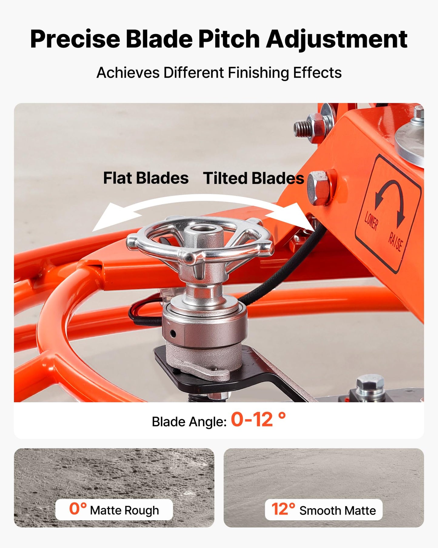 VEVOR Power Trowel, 28.3 inch Trowel Diameter Concrete Finishing Machine, 4 Blades, Adjustable 0-12° Pitch, Gas-Powered Walk-Behind Cement Surface Finisher for Smooth Floors, Bridge Construction