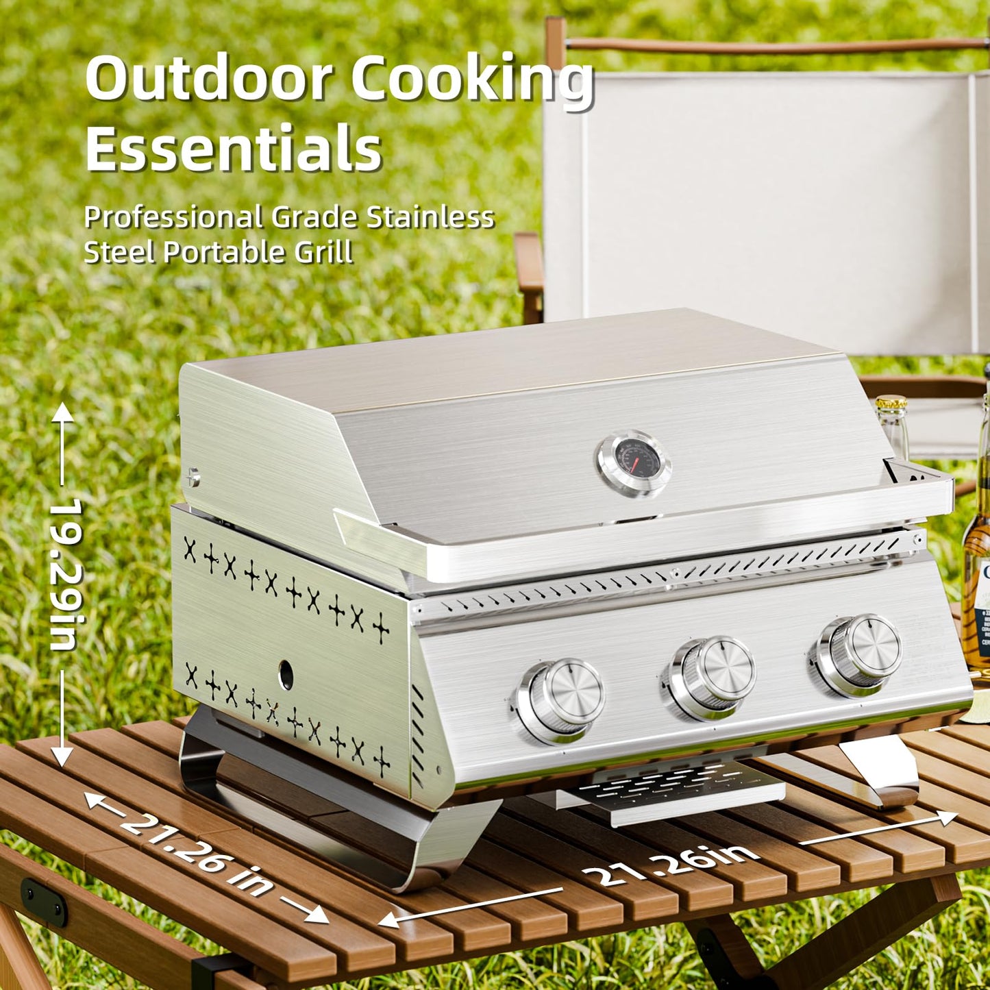 Electactic 3-Burner 24,000 BTU Portable Flat Top Propane Gas Grill, Heavy-Duty Stainless Steel 2-in-1 Tabletop Grill and Griddle Combo for Commercial BBQ, Outdoor Cooking, Camping,Tailgates & Backyard