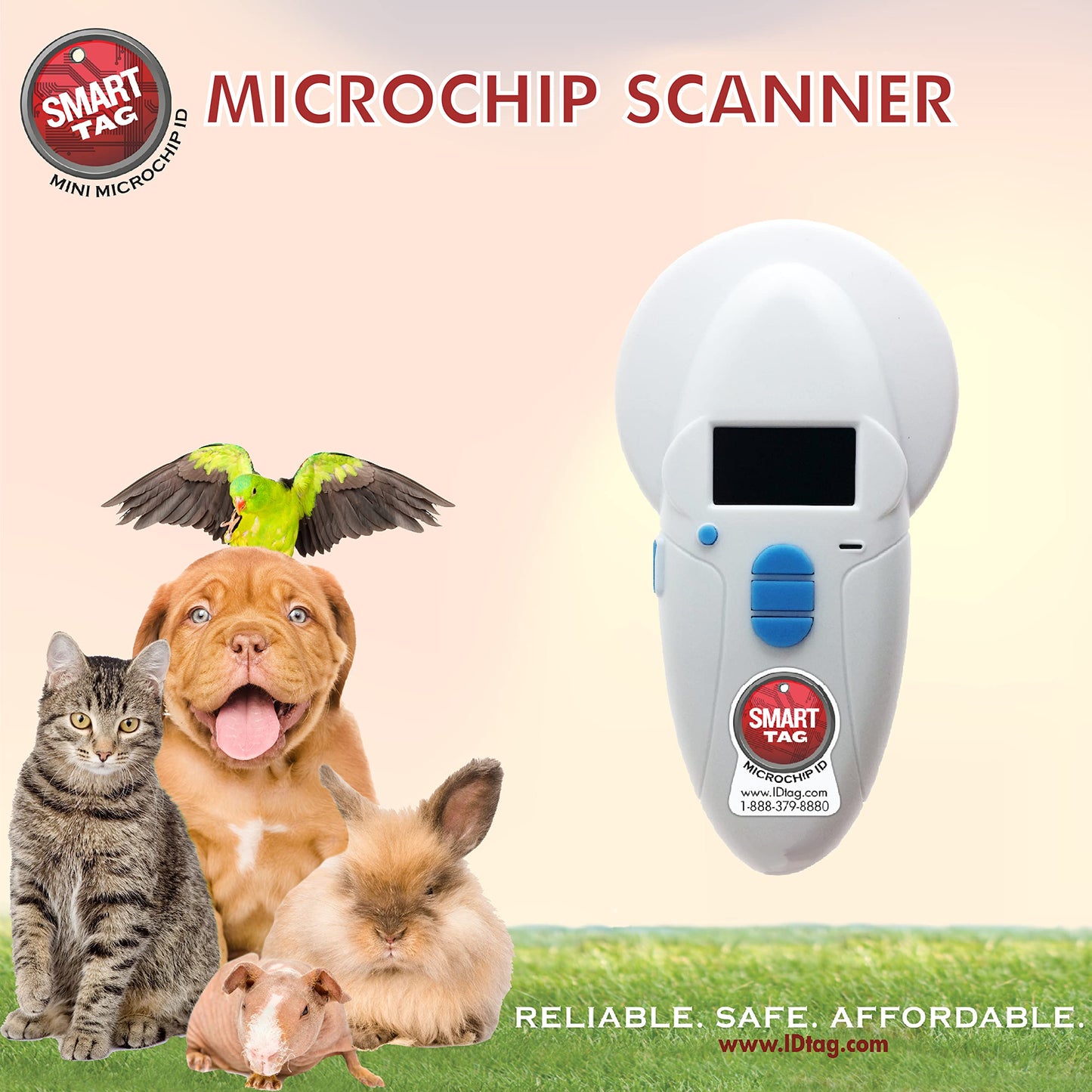 SMART TAG Multi-Frequency Microchip RFID Data Scanner/Temperature Reading Capable for All ISO 134.2KHz & 125KHz, Read/Display/Program Up to 54 Characters (Phone #s, email & More), USB Rechargeable