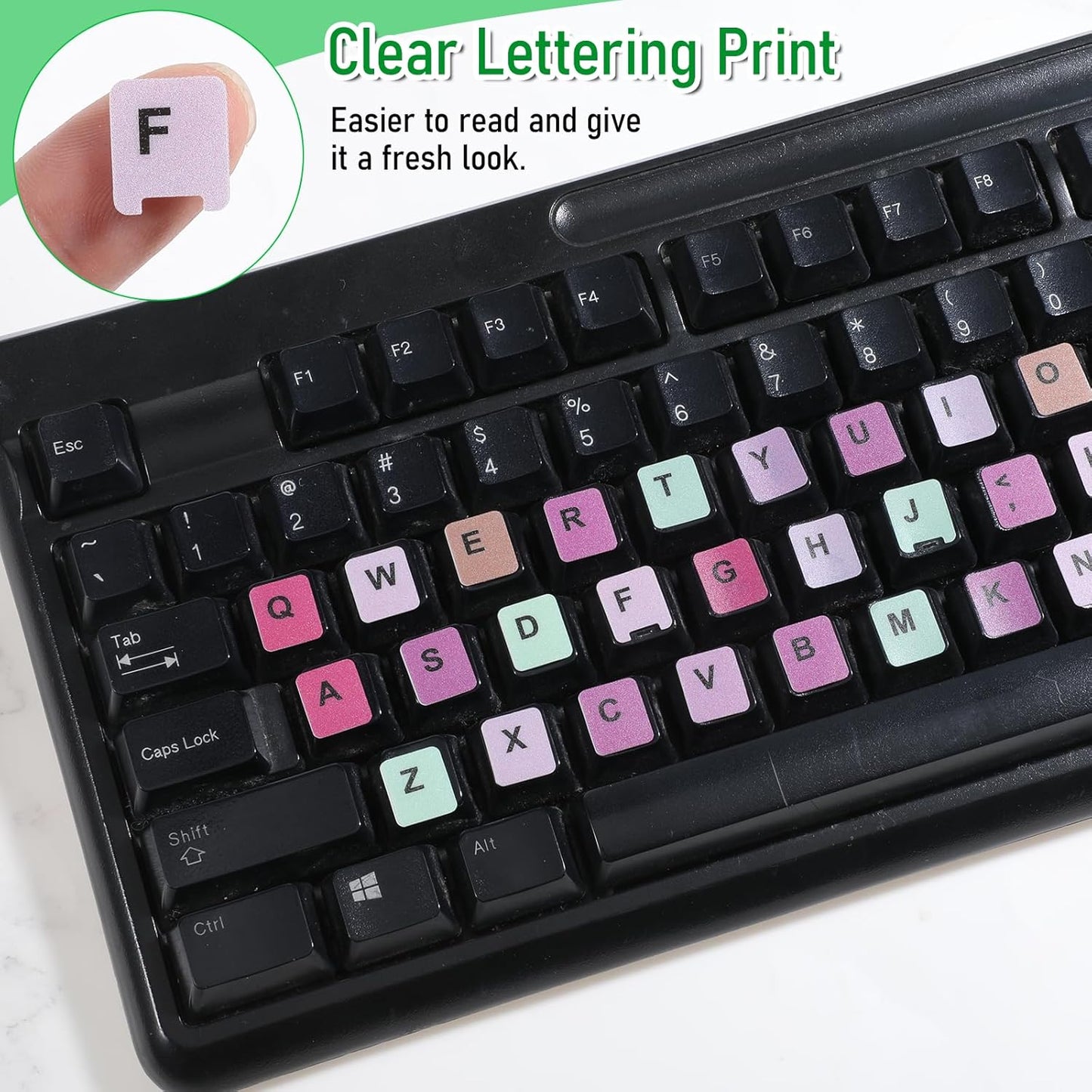 Larrel 4 Pcs Keyboard Stickers, Universal Keyboard Replacement Letters Colorful Keyboards Stickers Letters for PC