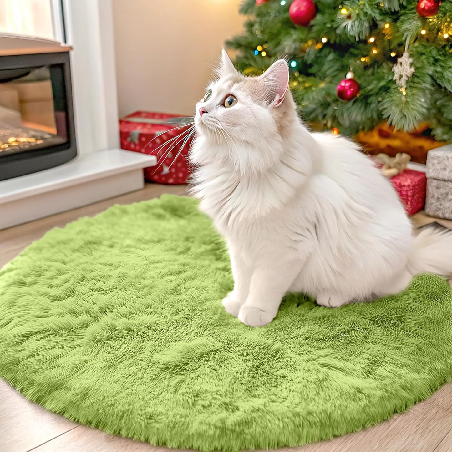 OLANLY Round Grass Green Area Rug - Soft, Fluffy, Machine Washable 2 ft Circle Carpet for Bedrooms & Nurseries