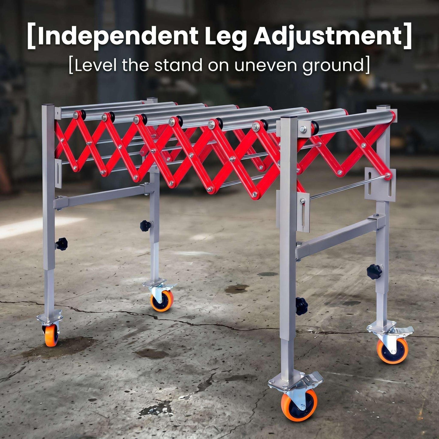 Expandable Roller Conveyor for Warehouse Packing, Adjustable Height 27.5''-43'' with Wheels, 13.7''-47'' Retractable Length, 600 lbs Capacity Roller Conveyor and Roller Conveyor Transfer Stand