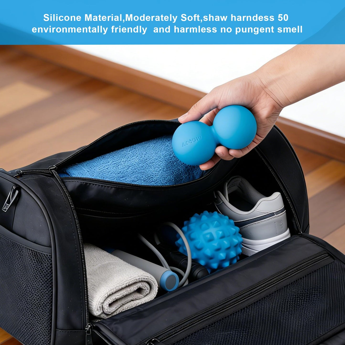 Aegero Peanut Massage Ball-Double Lacrosse Massage Ball, Mobility Ball for Myofascial Release,Yoga Therapy,Trigger Point Therapy,Muscle Knots and Acupoint Massage (Blue Firm Ball)