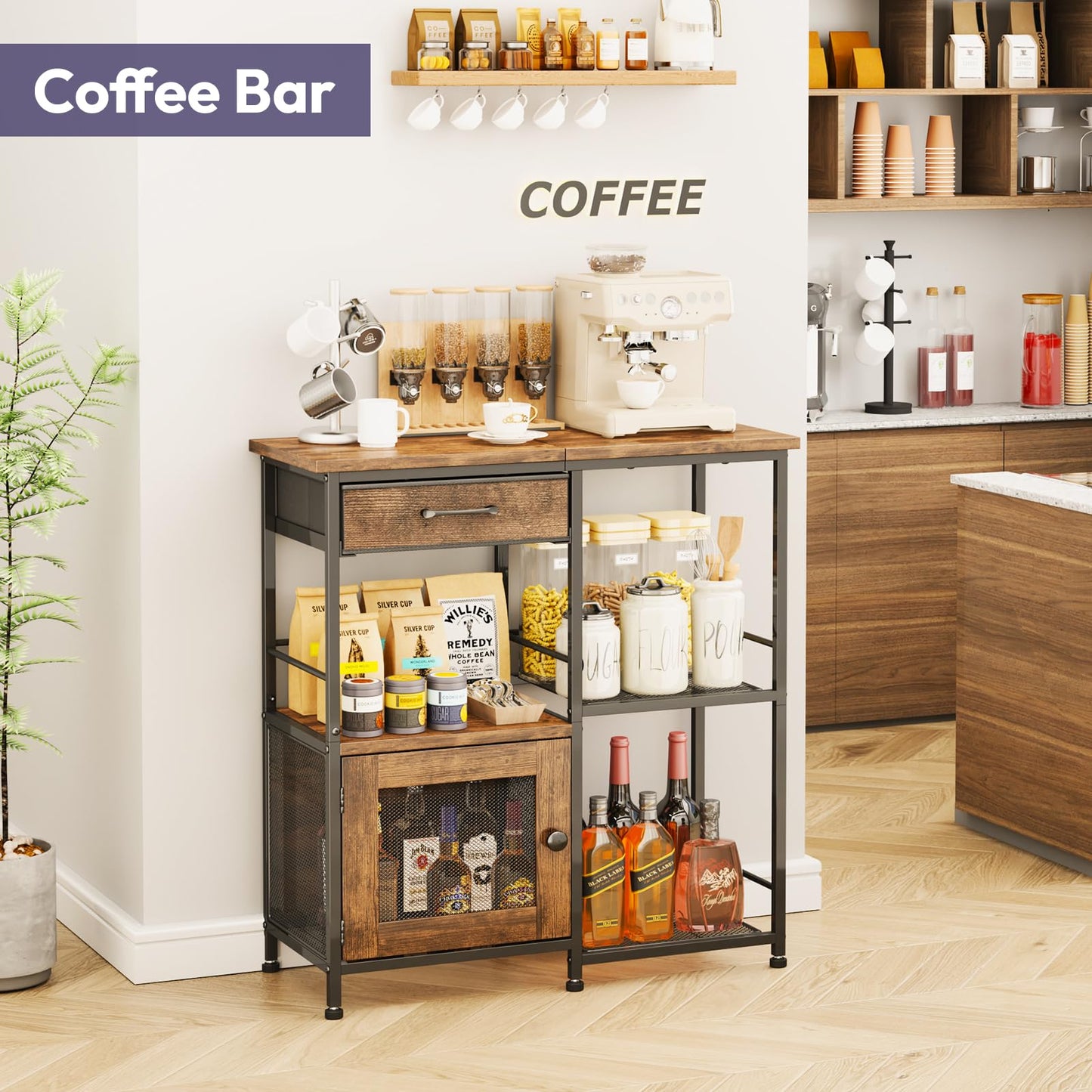 SWTYMIKI Coffee Bar Cabinet for Home - Farmhouse Coffee Stand Station Multi-Purpose Buffet Sideboard Cabinet with Drawers - Kitchen Bar Table for Living Room, Corner, Small Space, Espresso