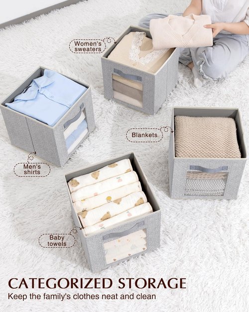 Homsorout Storage Bins - Large Fabric Boxes with Lids | 3/6 Pack Cube Organizers for Shelves