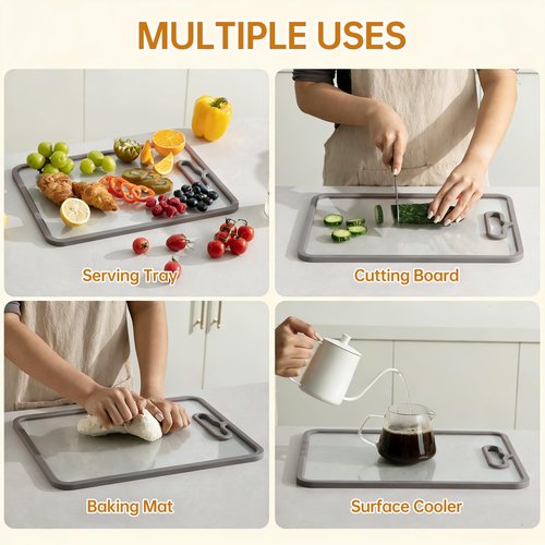 FYCTIO Glass Cutting Board for Kitchen, 2Pcs Tempered Glass Chopping Board with Non-Slip Edges, Dishwasher Safe Clear Cutting Board Set for Countertop, Heat & Shatter Resistant, Gray 15"×11" & 13"×9"