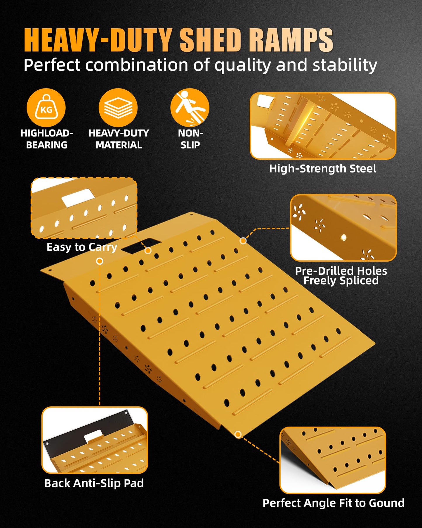 VNN 29" x 24" Shed Ramp - Yellow Loading Ramp for Riding Mower, 1 Pack Ramps for Shed，900 LB Capacity Alloy Loading Dock Ramp for Garages, Barns
