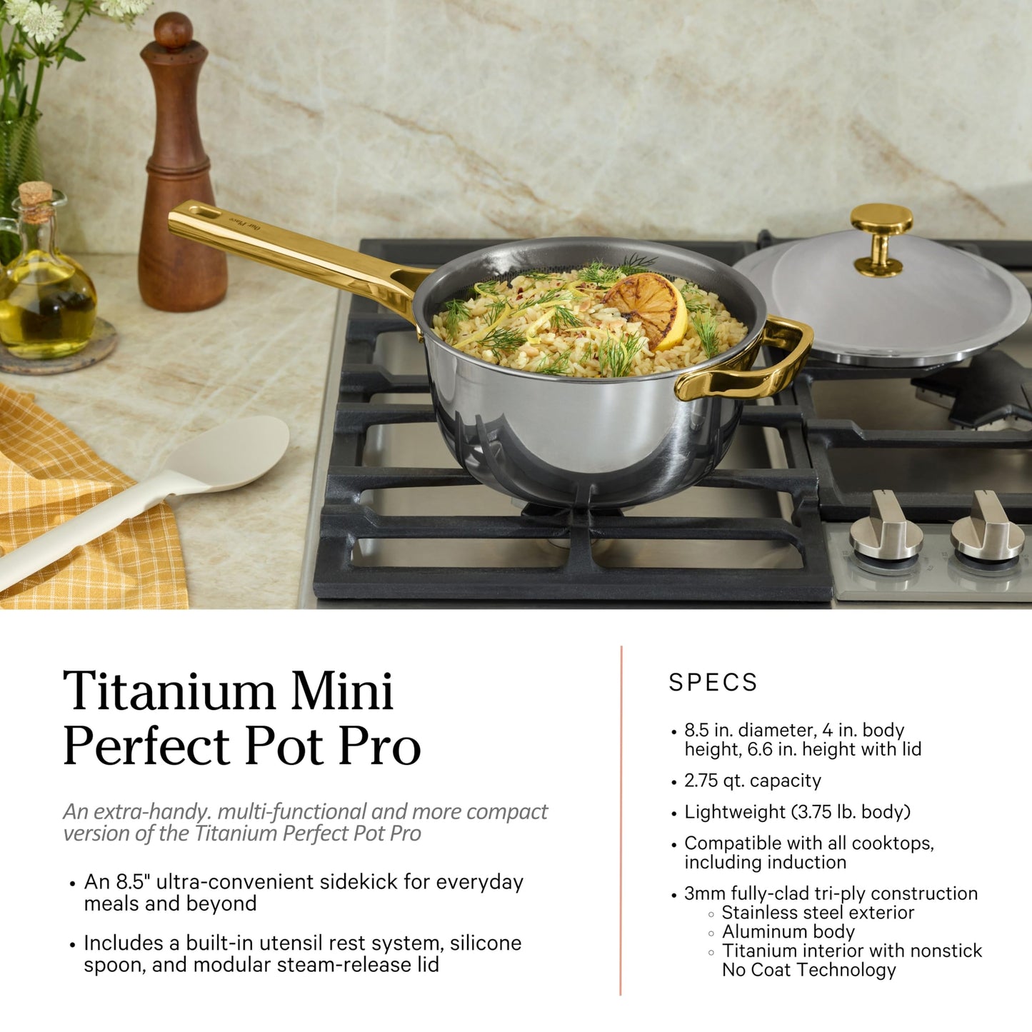 Our Place Titanium Pro Cookware Set | 10-Piece Pots and Pans Set with Always Pan Pro, Perfect Pot Pro & Minis | Non-Toxic No-Coating Nonstick | Induction & Oven-Safe up to 750°F | Gold