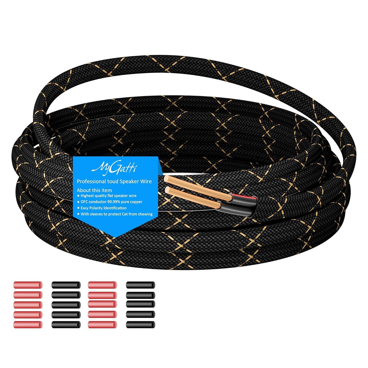 Mygatti 16/2 35 16AWG 2 Speaker Wire Feet, Gauge Speaker Cable, Direct Burial, Durable Nylon Braided, in Wall