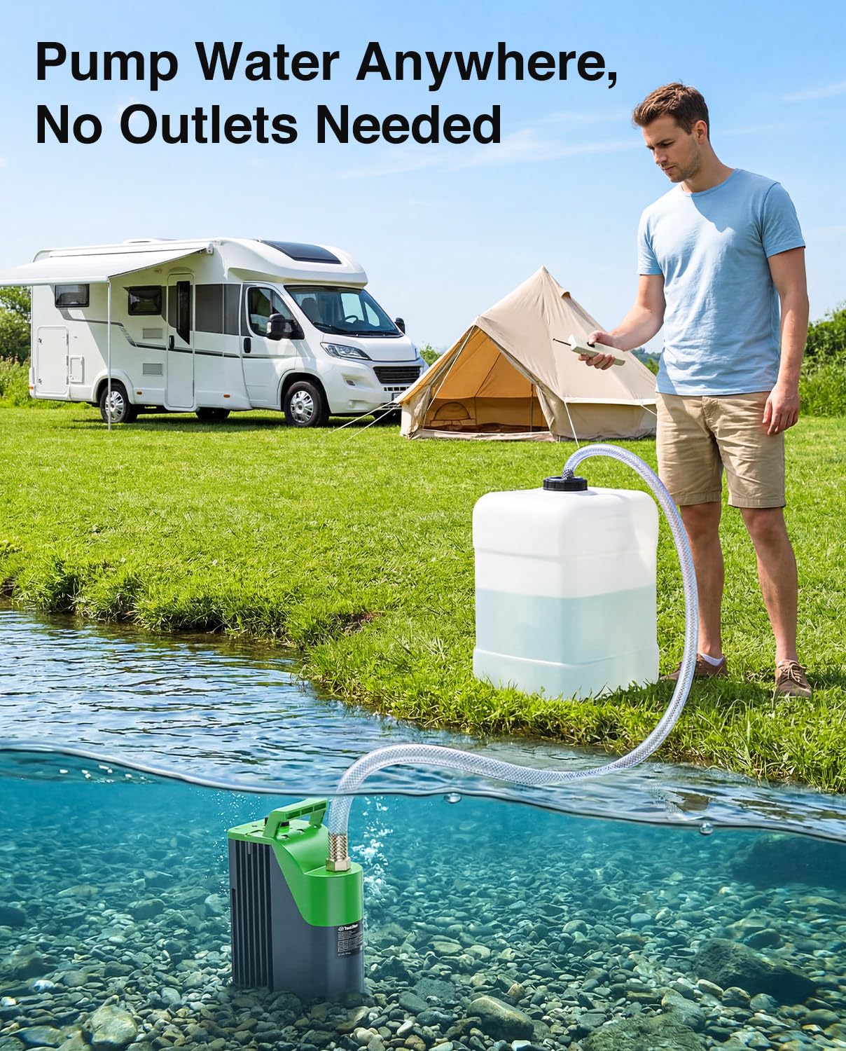 TaskStar Cordless Submersible Water Pump, Portable Battery Powered Utility Transfer Pump with Remote Control, 60-Min Runtime, 30FT Lift for Pool Cover, Hot Tub, Basement and Garden