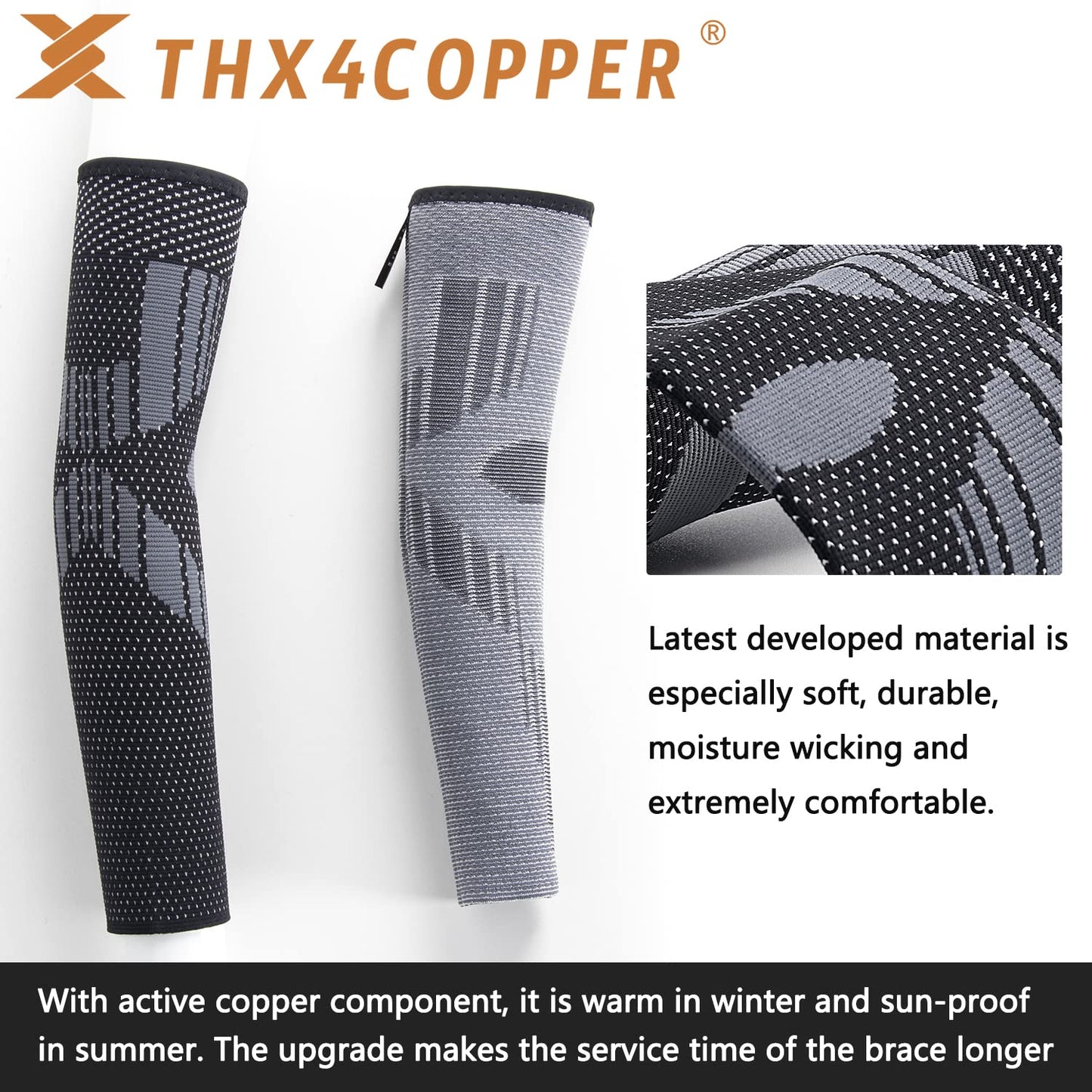 THX4COPPER Arm Compression Sleeve(2Pack)-Elastic Compression Arm Brace for Tendonitis, Golf, Tennis Elbow, Fitness, Pain Relief-Aid in Recovery for Women and Men- Supportive Comfortable Breathable