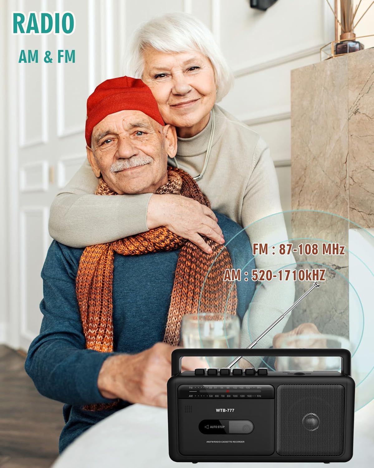 WIITHINK WTB-777 Cassette Cassette Portable Player Boombox, AM/FM Radio Stereo with Bluetooth, USB, Recorder, Earphone