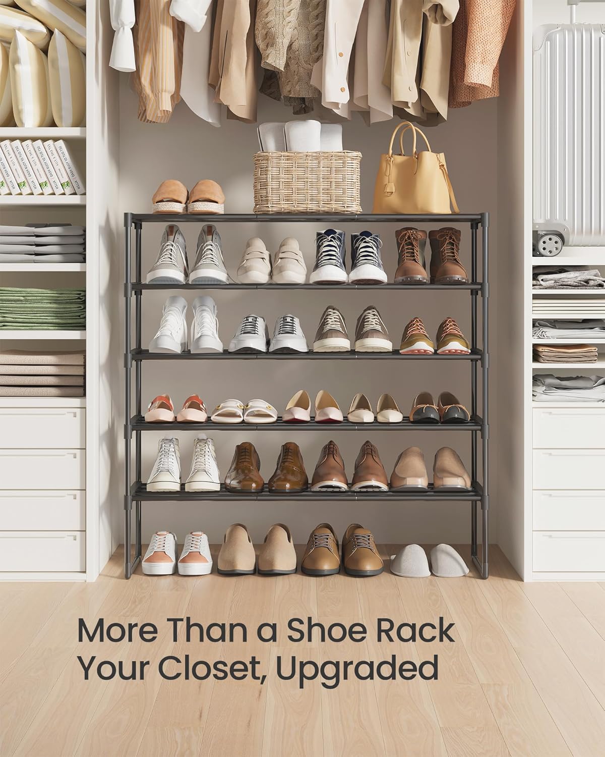 SONGMICS 5-Tier Shoe Rack - Stackable Metal Organizer for 20-25 Pairs | Black, 11.8 x 36.2 x 35.4 Inches