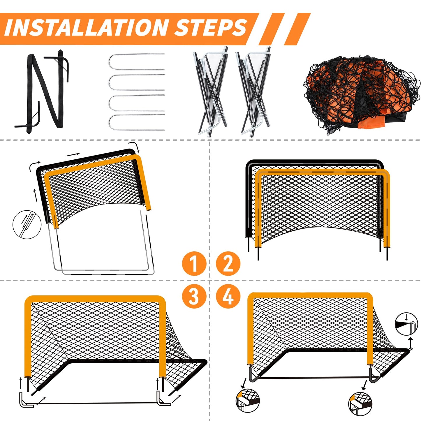 2-Pack 4’ x 3’ Soccer Goals for Backyard, Pop Up Folding Soccer Goal Net for Indoor or Outdoor, Practice Mini Soccer Goals for and Youth, Training Football Net with Carry Bag