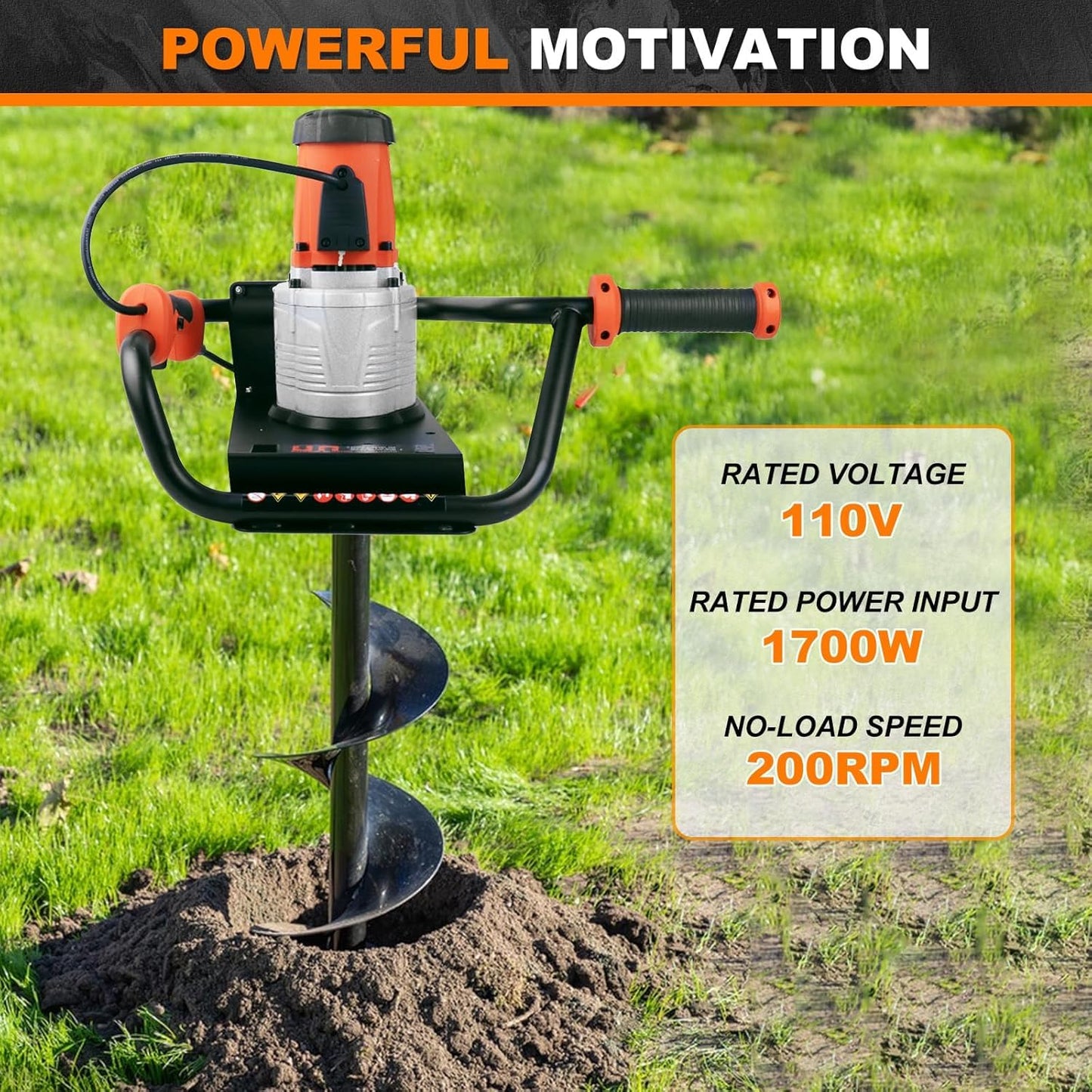 NEO-TEC 1700W Electric Earth Auger, Post Hole Digger with 4"/6"/8" Drill Bits & Extension Rod, High-Torque Power Drill for Planting, Fencing, Garden Lawn