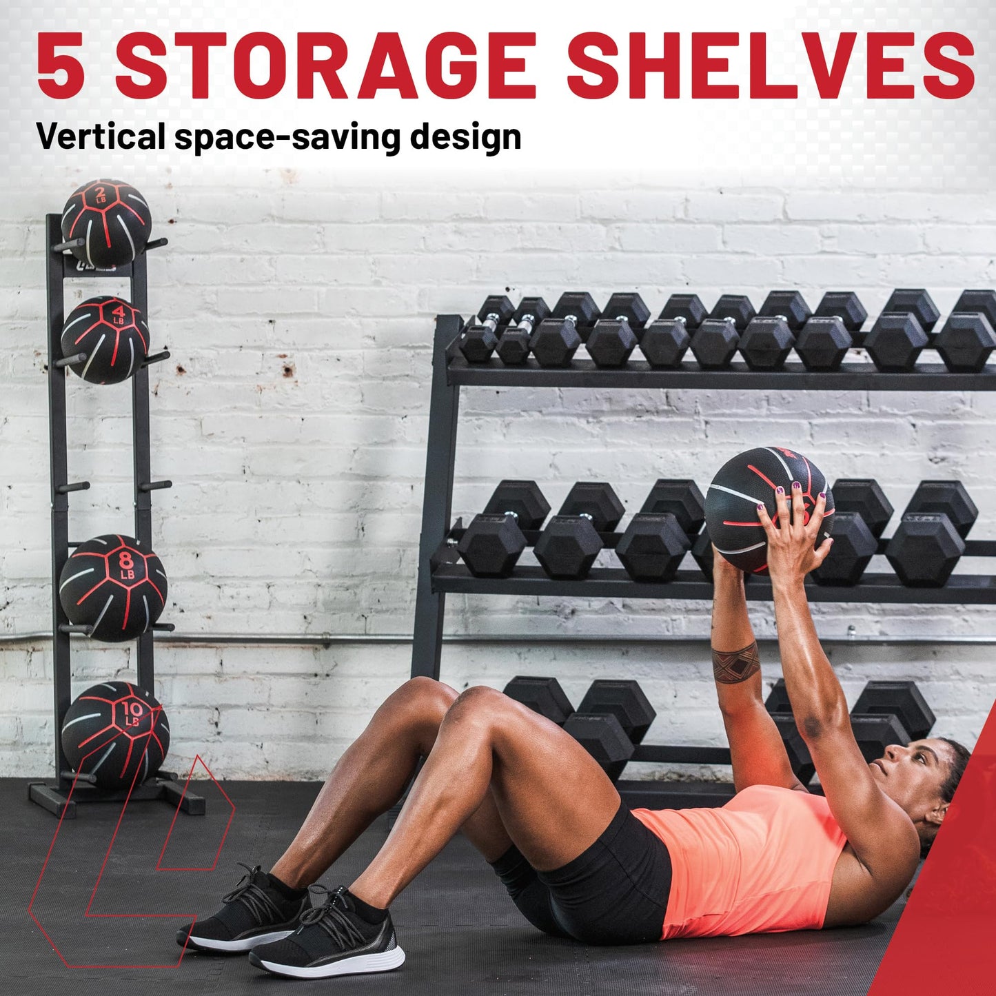 Lifeline Fitness Vertical Medicine Ball Rack with Powder-Coat Finish – Space-Saving 5-Tier Storage for Home & Gym