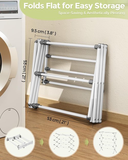APEXCHASER Drying Rack - 3-Tier Collapsible Metal Clothes Airer for Indoor/Outdoor Use | White