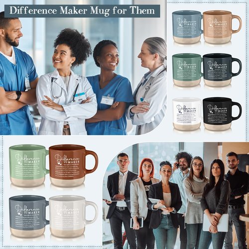 Didaey 10 Pcs Difference Maker Appreciation Gifts Bulk Inspirational Ceramic Coffee Mugs 13 oz Thank You Mug Admin Professionals Day Gifts for Volunteer Nurse Teacher Assistant Boss Leader, 10 Colors