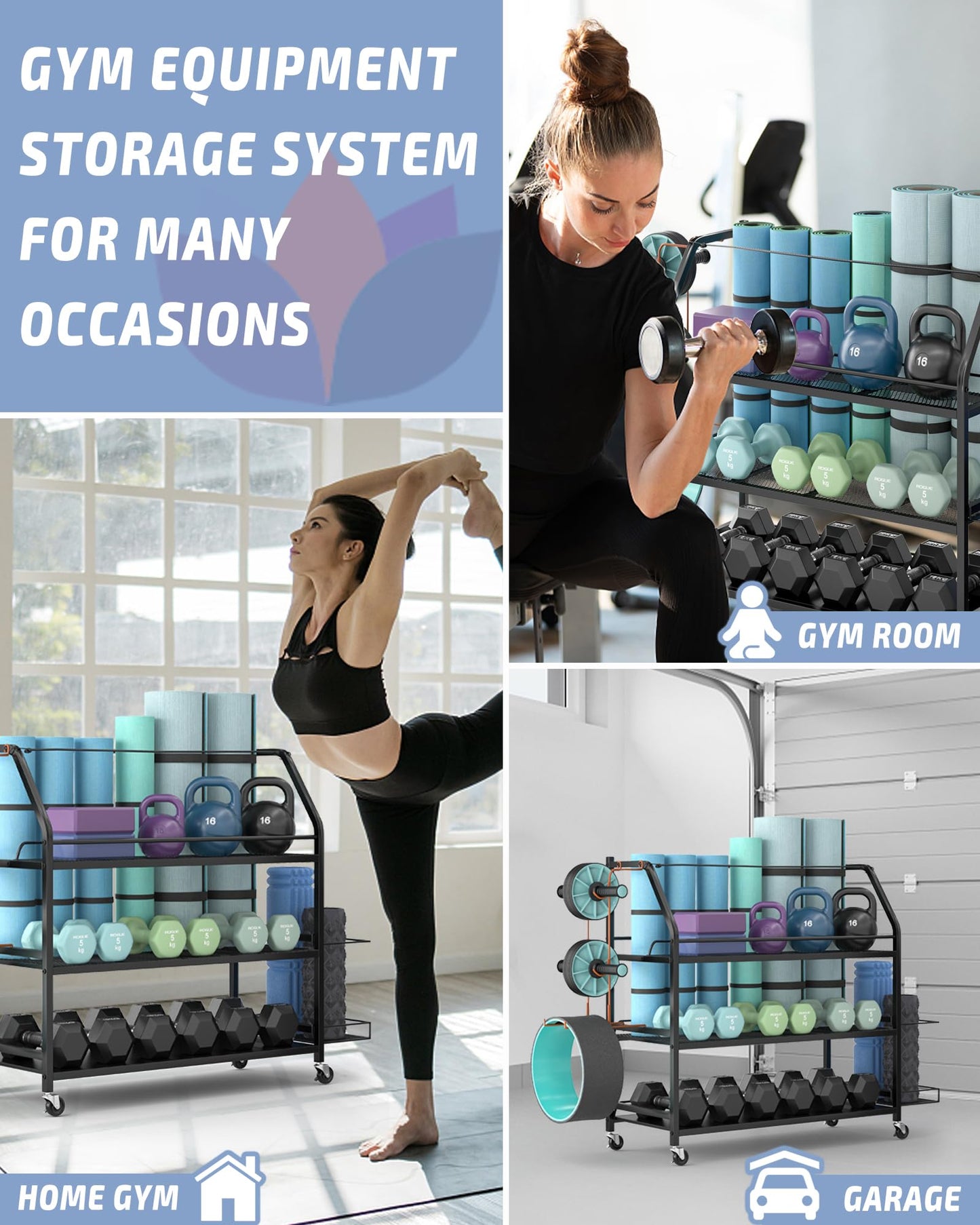 Staransun Staransun Weight Rack for Dumbbells - Widened Home Gym Storage Rack - Dumbbell Rack with 4 Flexible Wheels and Unique Storage on Both Sides