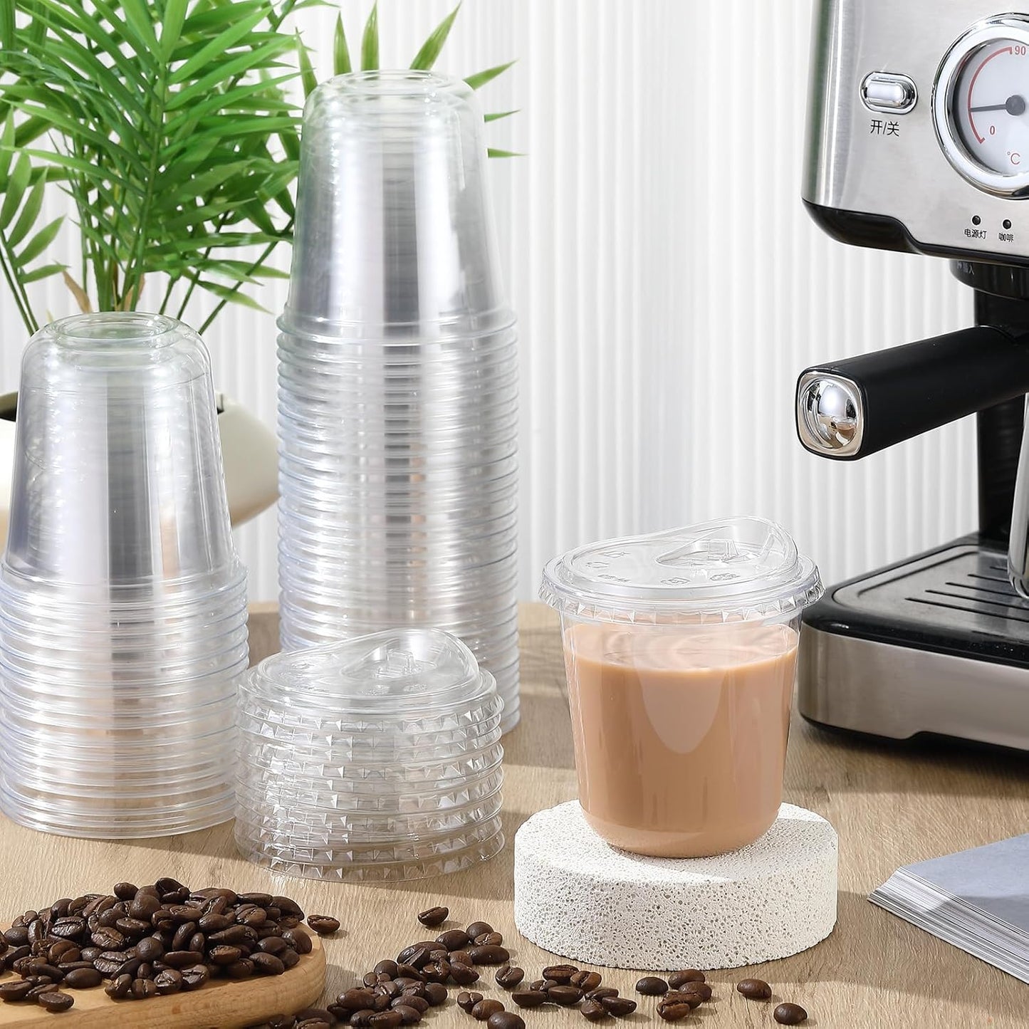 Ziliny 12 oz Clear Plastic Cups - Thickened Disposable PET Cups with Strawless Sip Lids | Perfect for Iced Coffee & Smoothies