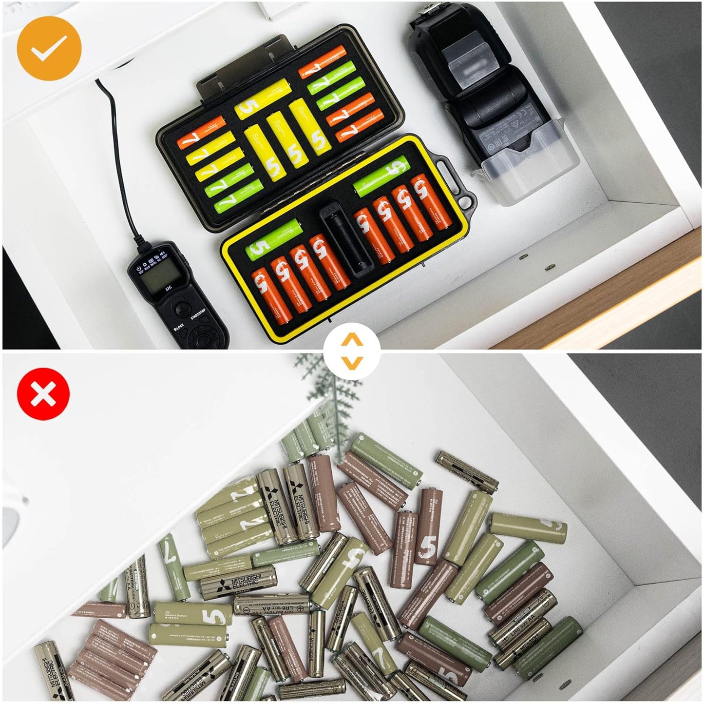 KIWIFOTOS 24 14pcs 10pcs Slots AA AAA Battery Case Holder with Battery Tester for AA & AAA Batteries Organizer