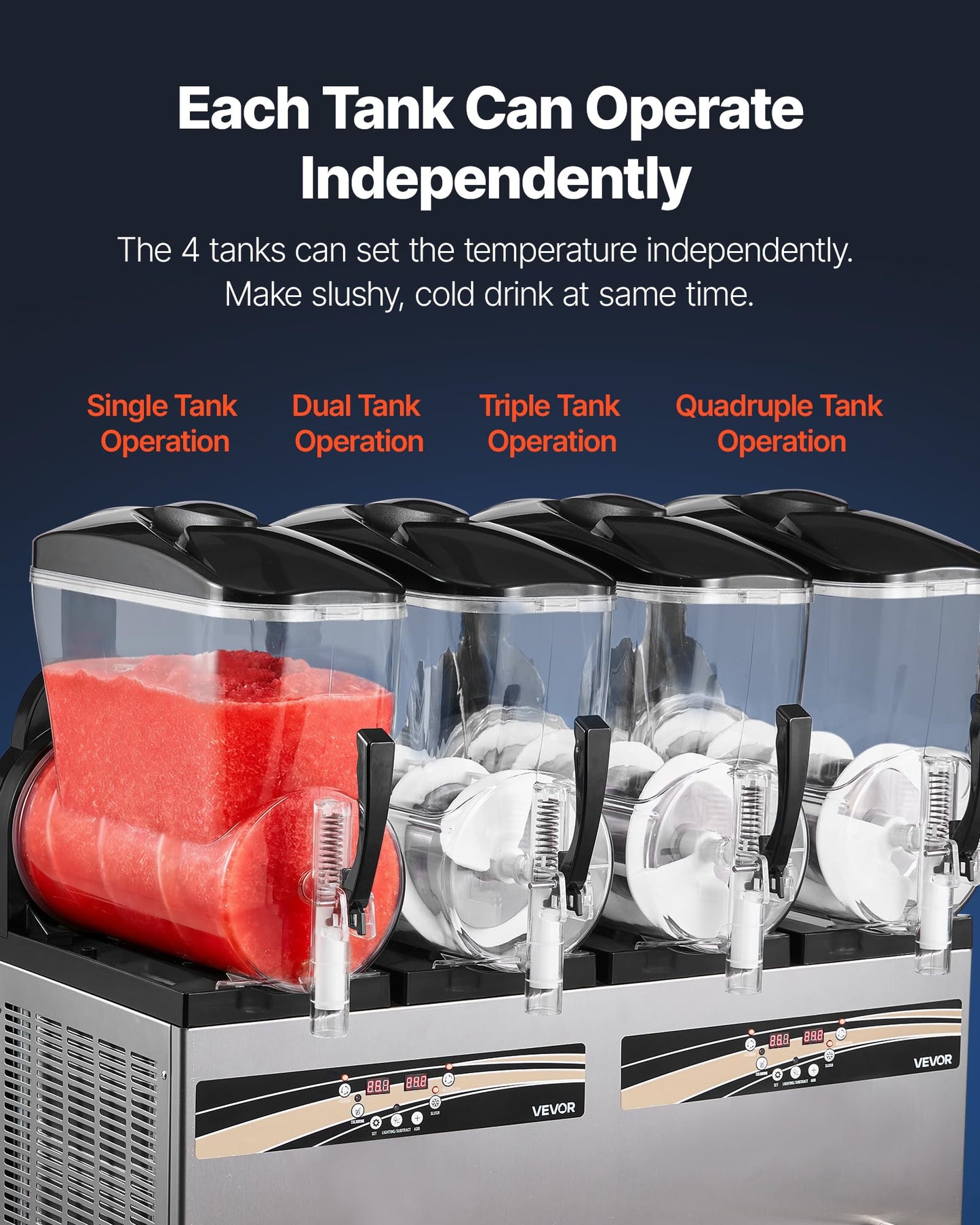 VEVOR Slushie Machine, 12L/3.17Gal x 4 Tank Commercial Slushy Maker, Frozen Drink Maker with Self-Cleaning, Margarita Machine for Restaurants Bars Party for Slushie, Margaritas, Milkshake & More