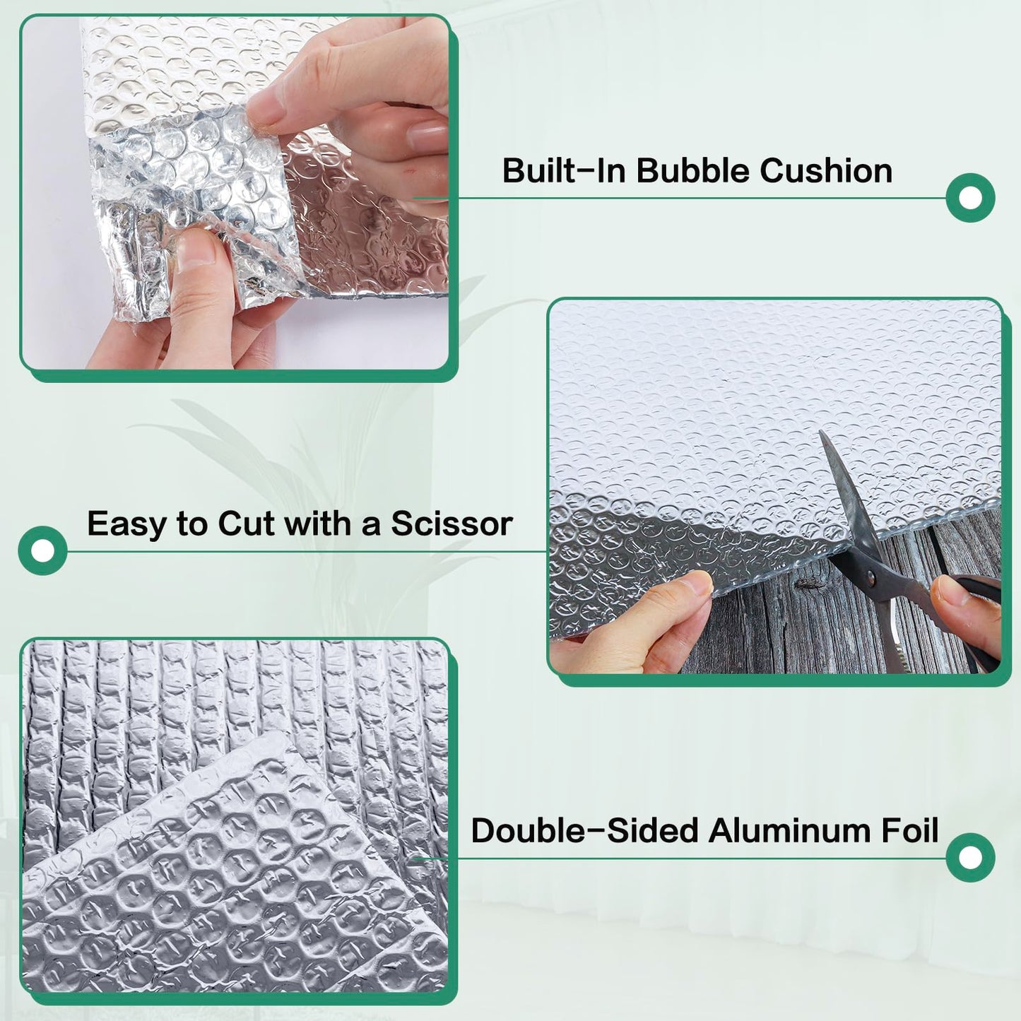 Reflective Bubble Insulation Sheet, Double Side Aluminum Foil Bubble Shield, Aluminum Foil Thermal Insulation Radiant Barrier for Windows, RV, Roof, Garage Door (23.6IN X 10FT)