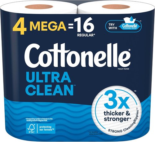 Cottonelle Ultra Clean Toilet Paper - 4 Mega Rolls (16 Regular Rolls Equivalent) | Soft & Strong
