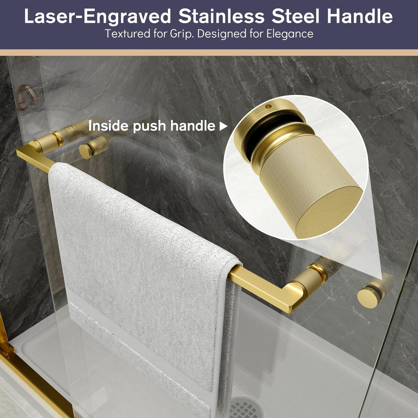 EASYWORC Double Sliding Shower Door, 55"-60" W x 70" H Semi-Frameless Glass Shower Door, 1/4'' (6mm) Clear SGCC Tempered Glass with Explosion-Proof Film and Nano Coating, Brushed Gold