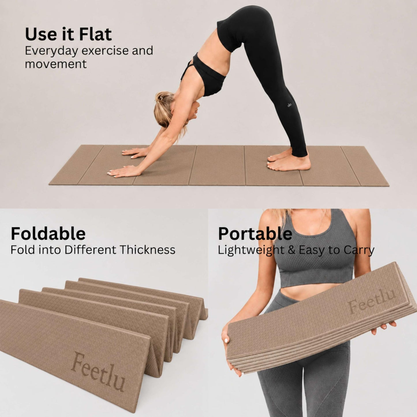 Foldable Yoga Mat – 1/4 Inch Thick, Lightweight, Easy to Store, Non-Slip Travel Yoga Mat for Fitness, Yoga, Pilates, Home Workouts, and Floor Exercises
