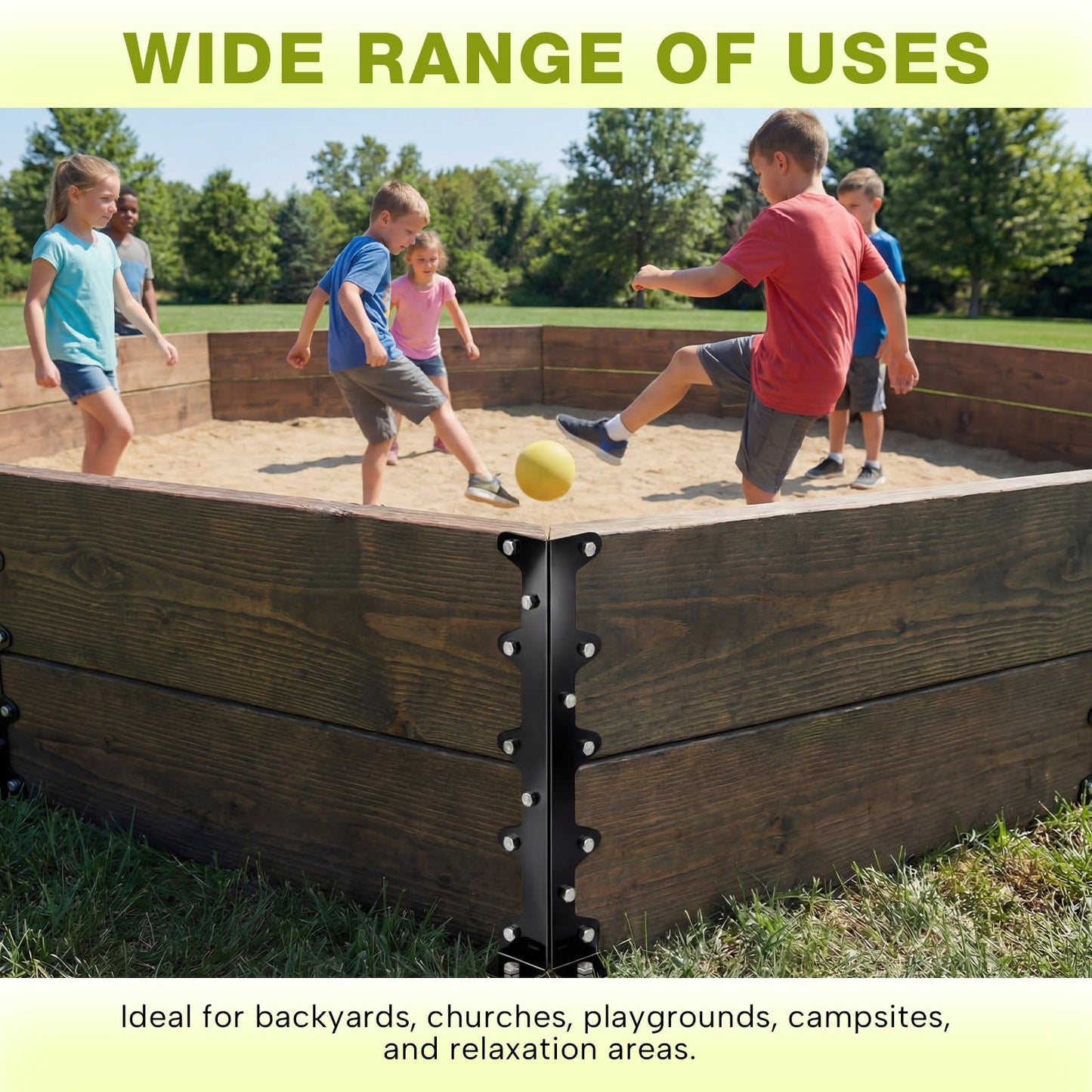 ElaraBerry 6 Pack Gaga Ball Pit Brackets 25 x 5 Inch 120 Degree Heavy Duty Steel Corner Brackets with Bolts Nut Washers Outdoor Playground Frame Connectors for Wood Boards