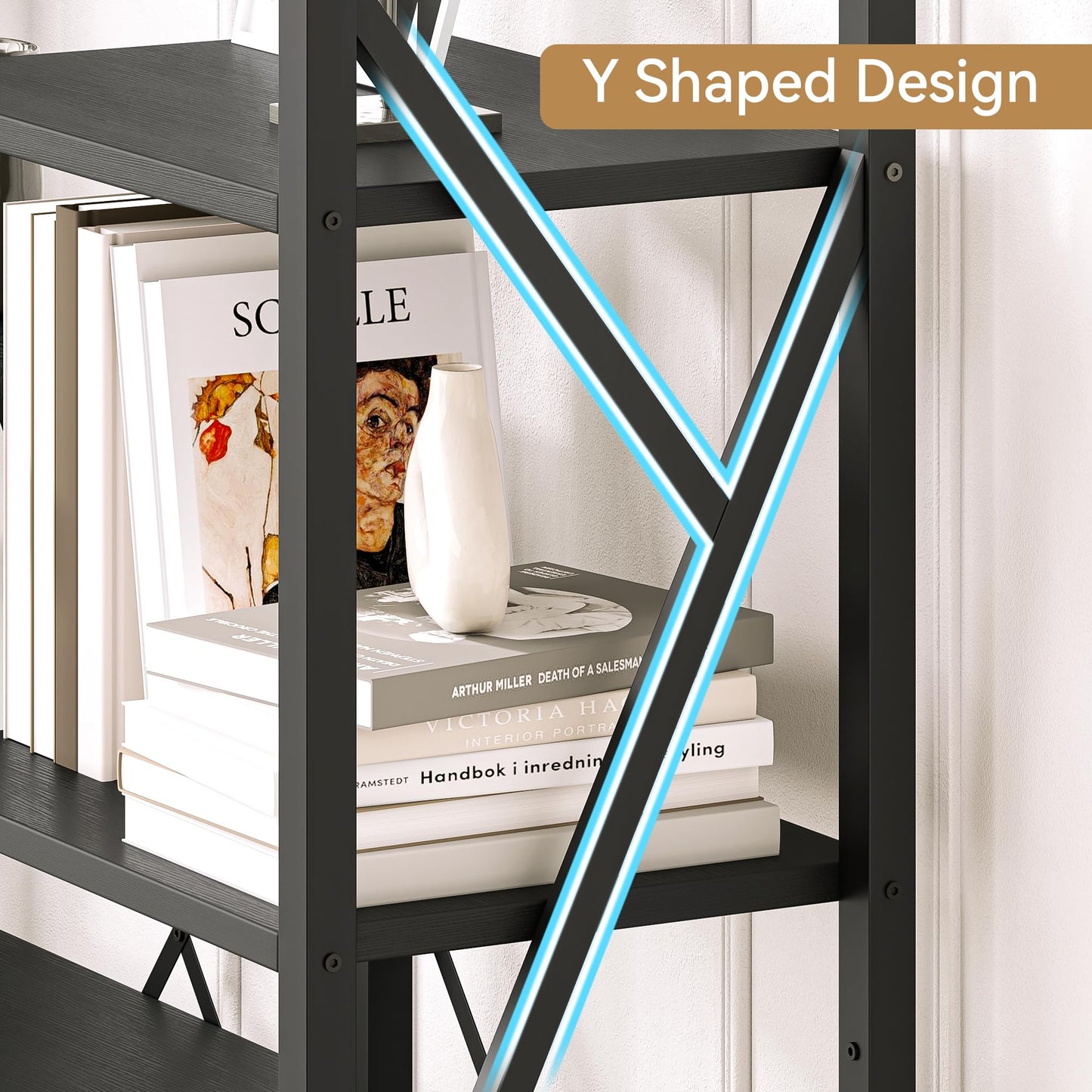IDEALHOUSE Triple 5 Tier Bookshelf, Tall Bookcases with 14 Open Display Shelves, Industrial Wide Book Shelf with Metal Frame, Large Open Shelves for Bedroom, Living Room, Home Office, Black