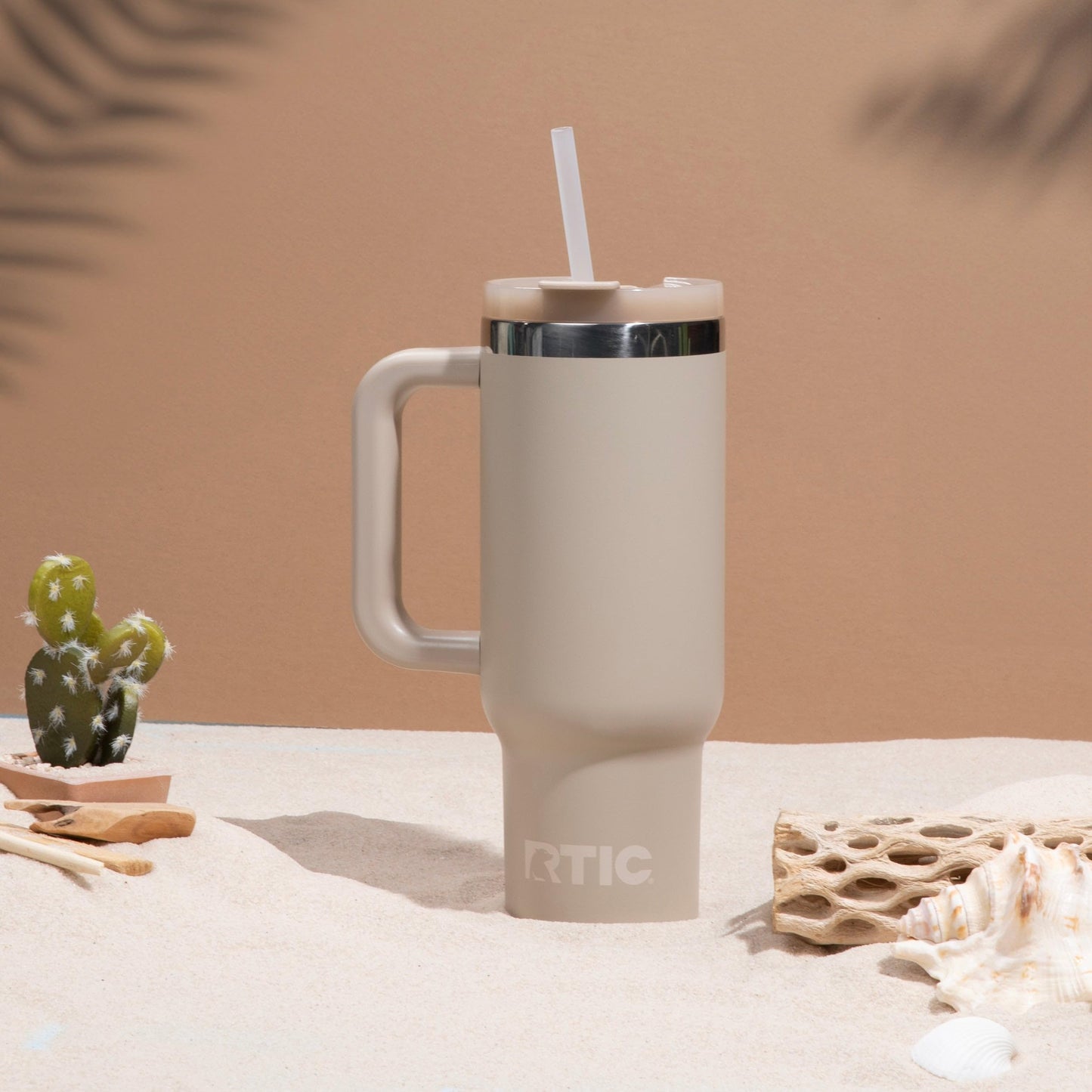 RTIC 30 oz Road Trip Tumbler Double-Walled Ceramic Lined InsulatedStainless Steel Portable Travel Coffee Mug Cup with Lid, Handle and Straw, Beach