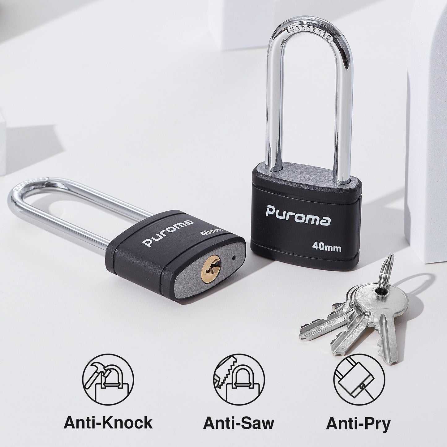 Puroma 2 Pack Keyed Padlock with 3 Keys, 2.5 Inch Locker Lock 40mm Heavy-Duty Locks for Gate Fence Hasp Cabinet Toolbox School Gym Locker (Black)