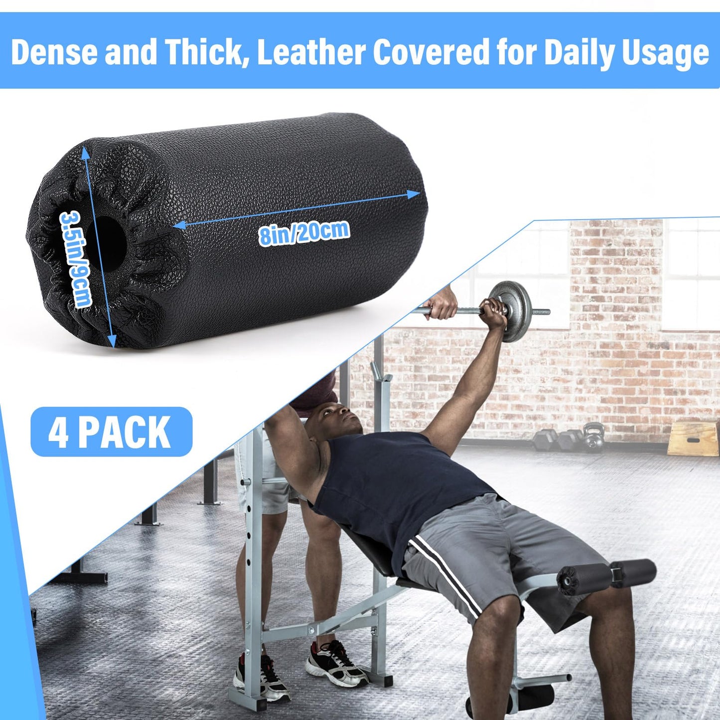 Hollowfly 4 Pcs Foam Foot Pads Foam Roller Pad Replacement for Weight Bench Inversion Table and Gym Exercise Equipments(8 x 3.5 x 0.8 Inches)